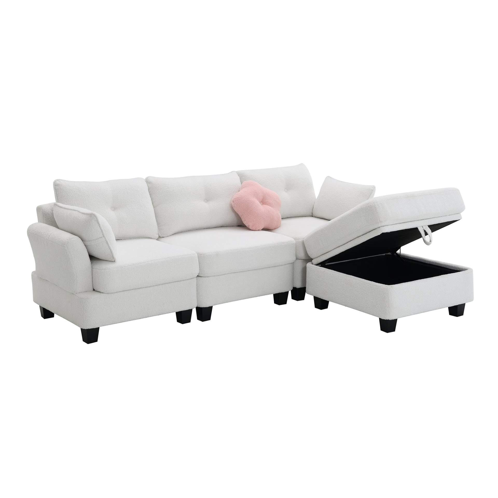 92*63" Modern Teddy Velvet Sectional Sofa with Charging Ports and Storage Ottoman Sensual Secret Boutique