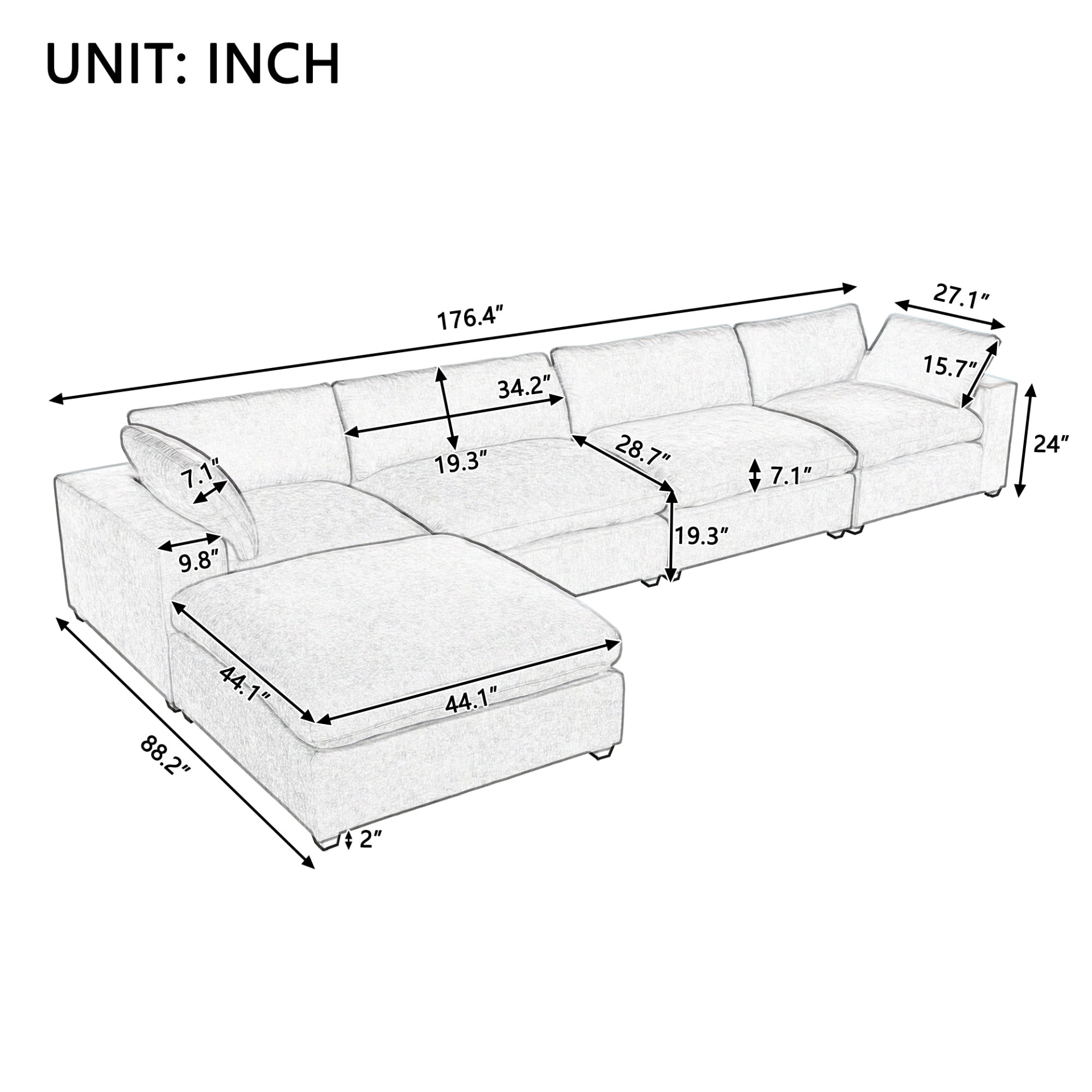 Upholstered Oversize Modular Sofa with Removable Ottoman - Comfortable and Stylish Furniture Sensual Secret Boutique