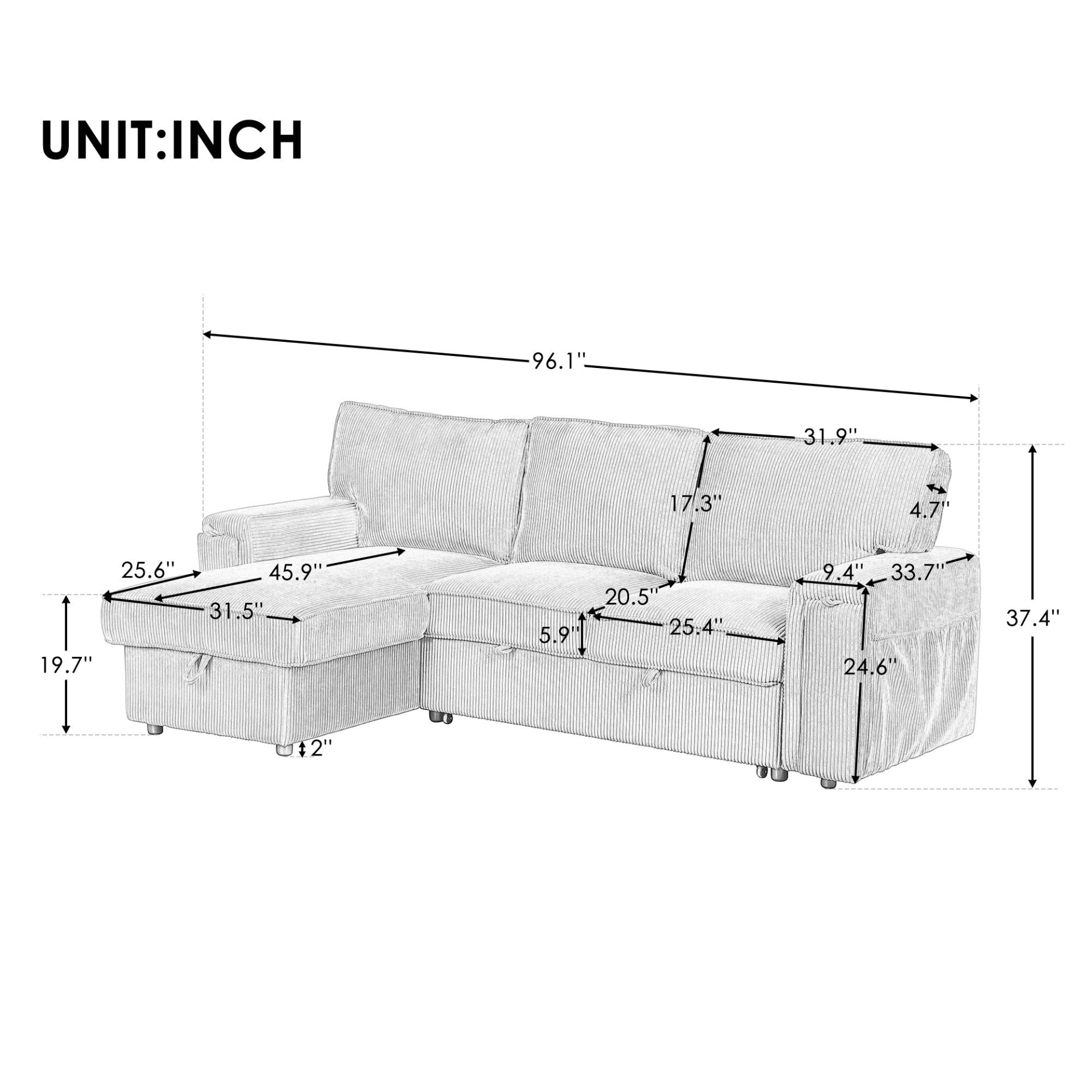 Upholstery Sleeper Sectional Sofa with Storage Bags and Cup Holders Sensual Secret Boutique