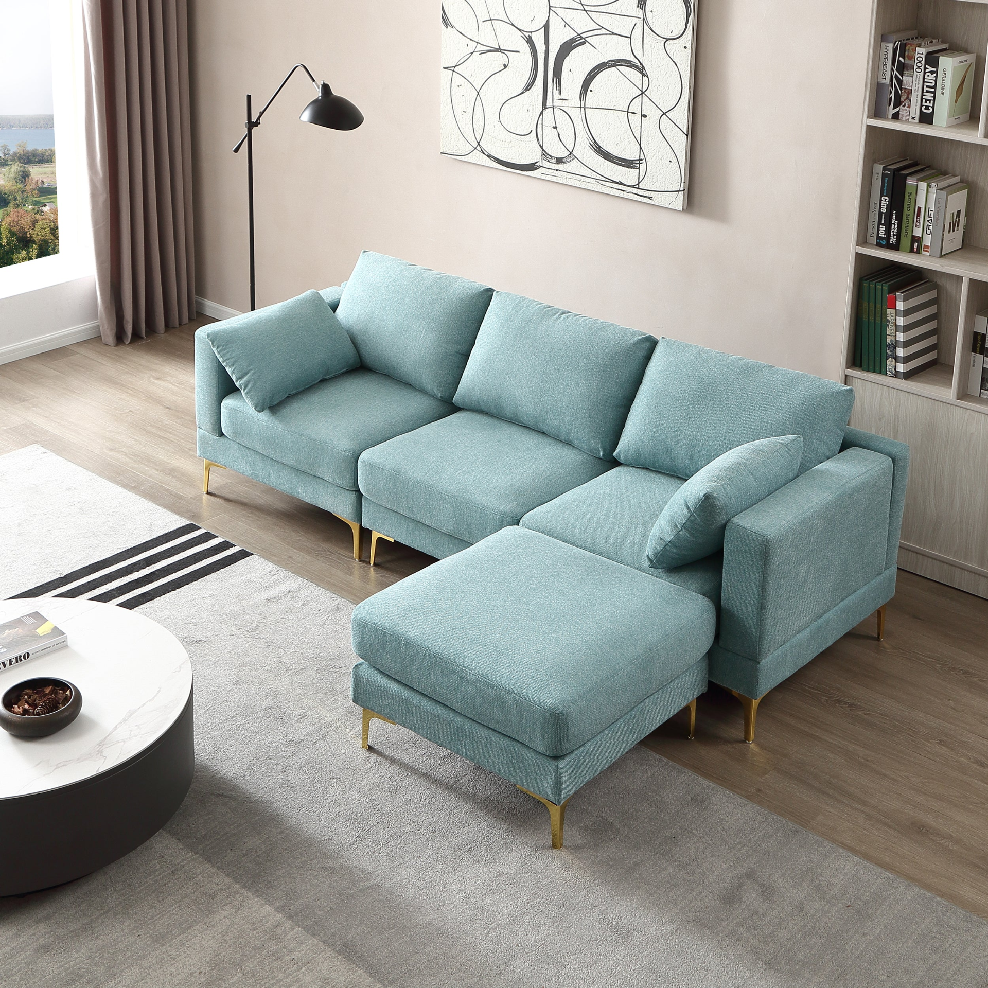 Modern Leisure L Shape Couch in Turquoise Fabric - Comfortable and Stylish Living Room Furniture Sensual Secret Boutique