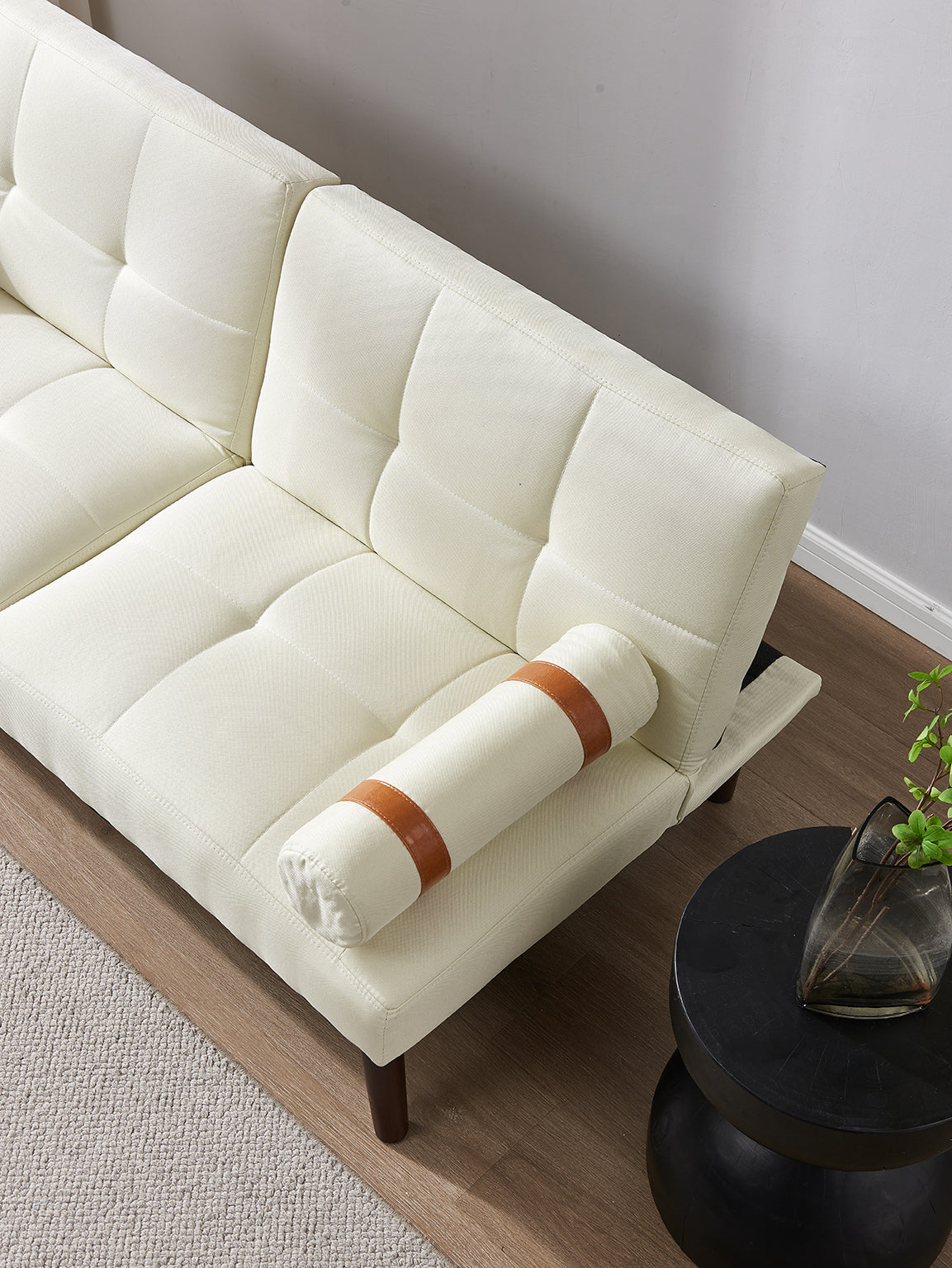 Convertible Sofa Bed Futon with Solid Wood Legs | Linen Fabric | Ivory Sensual Secret Boutique