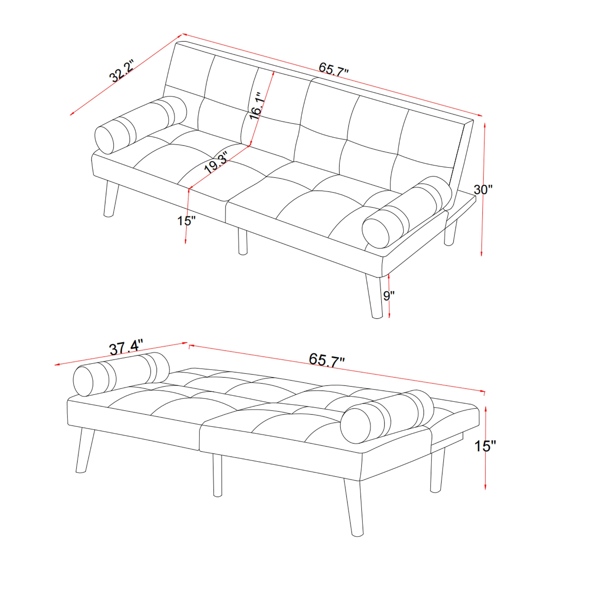 Convertible Sofa Bed Futon with Solid Wood Legs | Linen Fabric | Ivory Sensual Secret Boutique