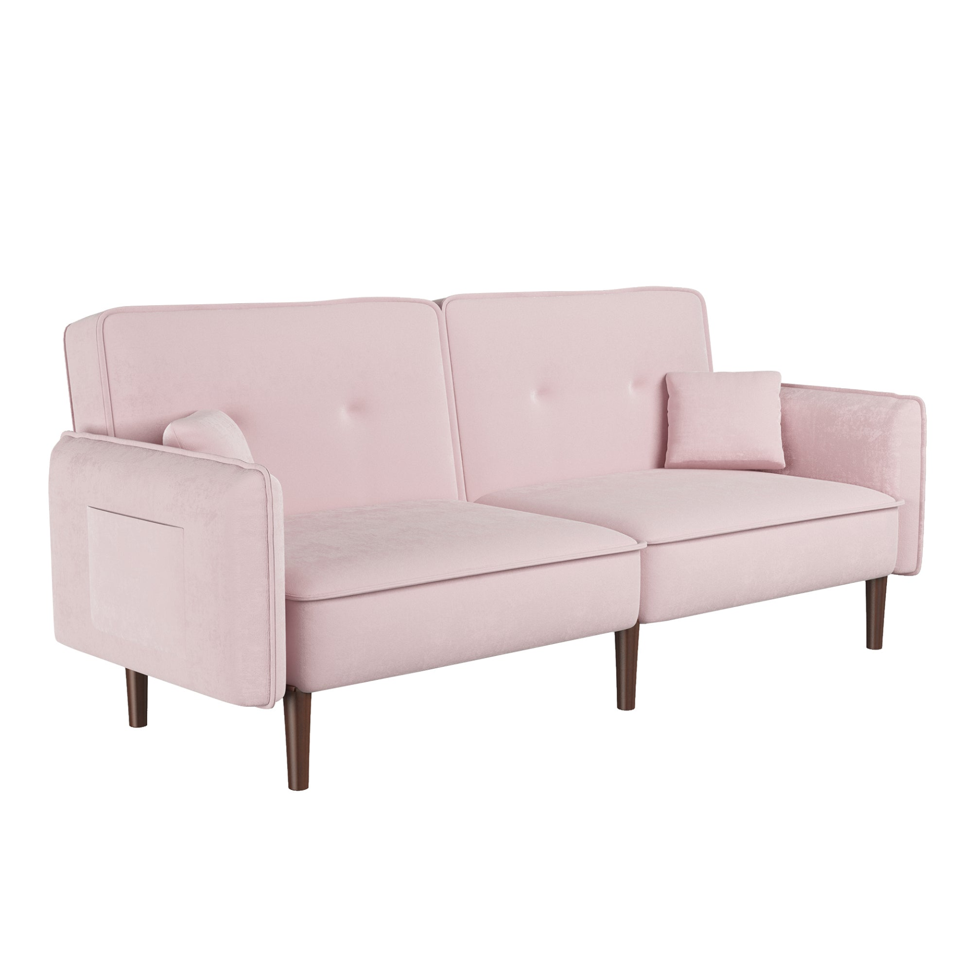 Stylish and Functional Convertible Sofa Bed with Wood Legs in Pink Velvet - Perfect for Small Spaces Sensual Secret Boutique