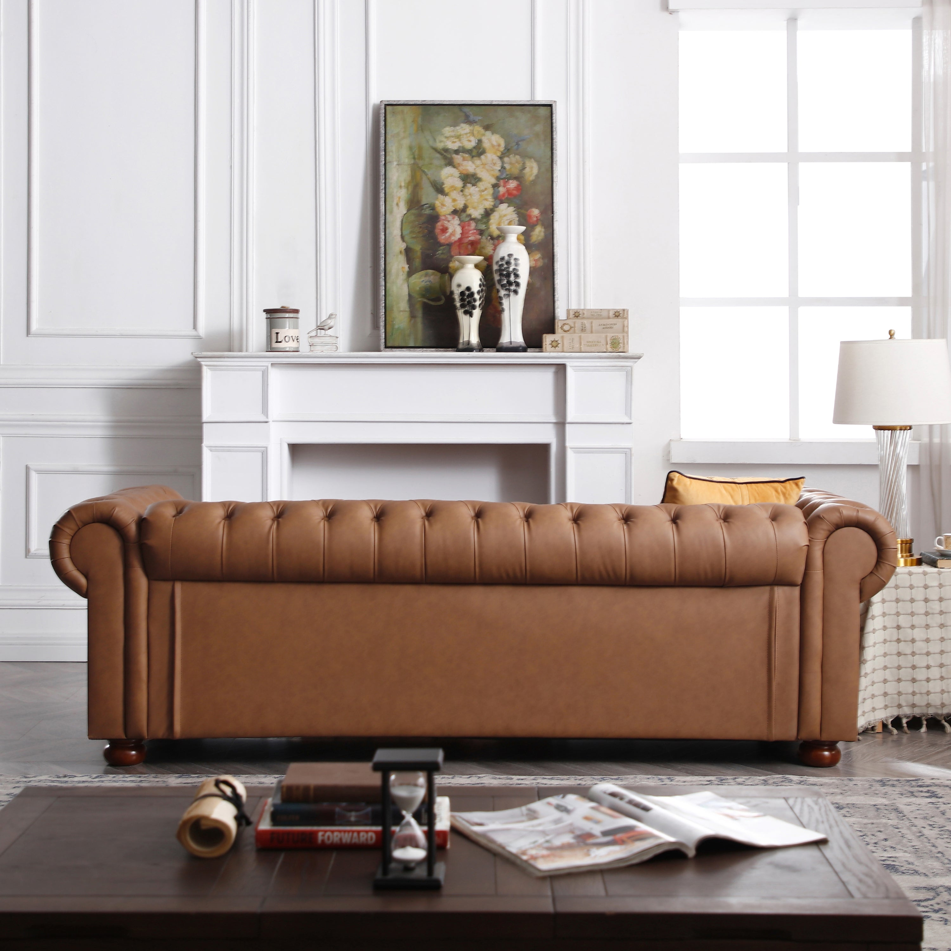 Classic Chesterfield Sofa Brown Faux Leather - Sturdy Structure, Vintage Design Sensual Secret Boutique