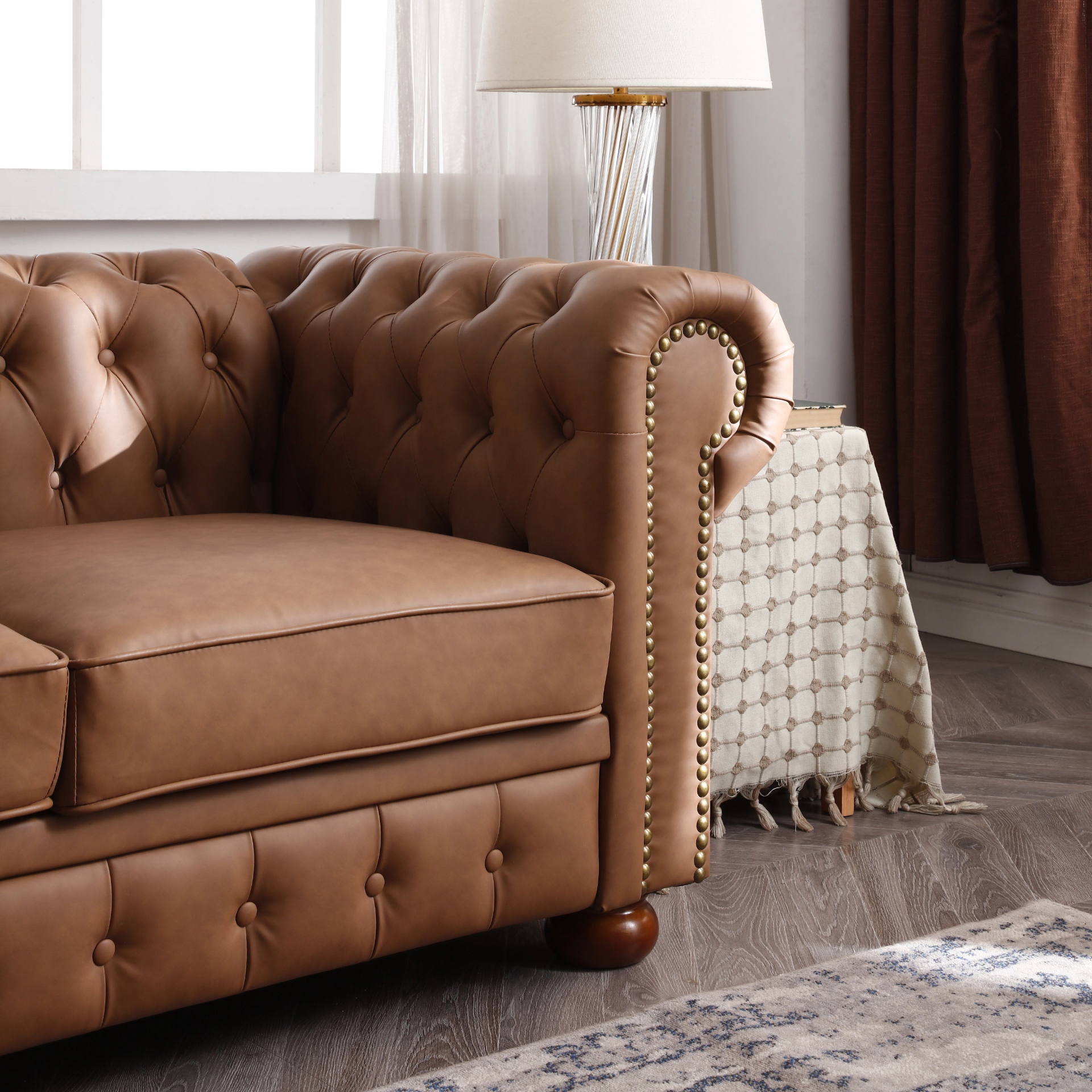 Classic Chesterfield Sofa Brown Faux Leather - Sturdy Structure, Vintage Design Sensual Secret Boutique