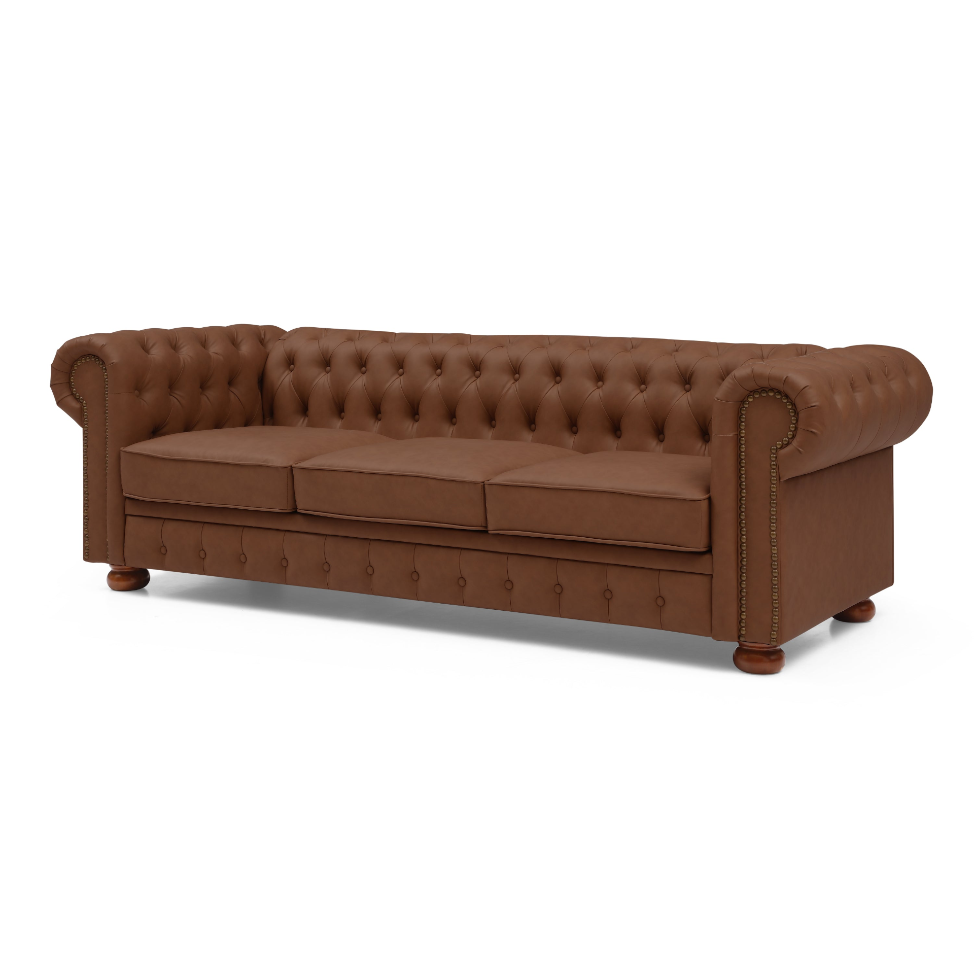 Classic Chesterfield Sofa Brown Faux Leather - Sturdy Structure, Vintage Design Sensual Secret Boutique