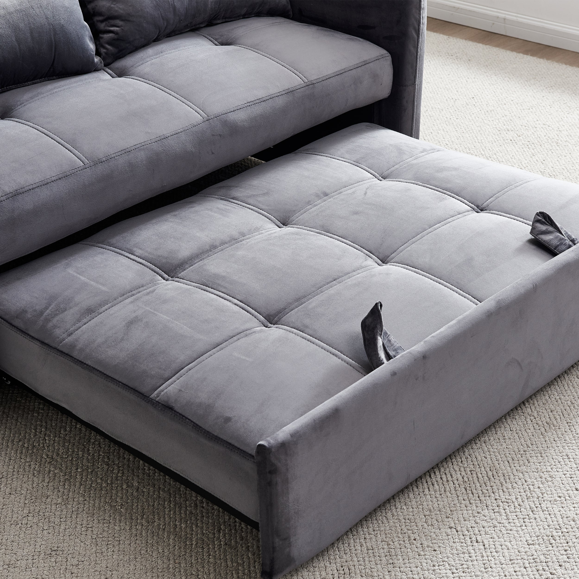 55.5" Twins Pull Out Sofa Bed Grey Velvet - Multifunctional, Comfortable, USB Charging Sensual Secret Boutique