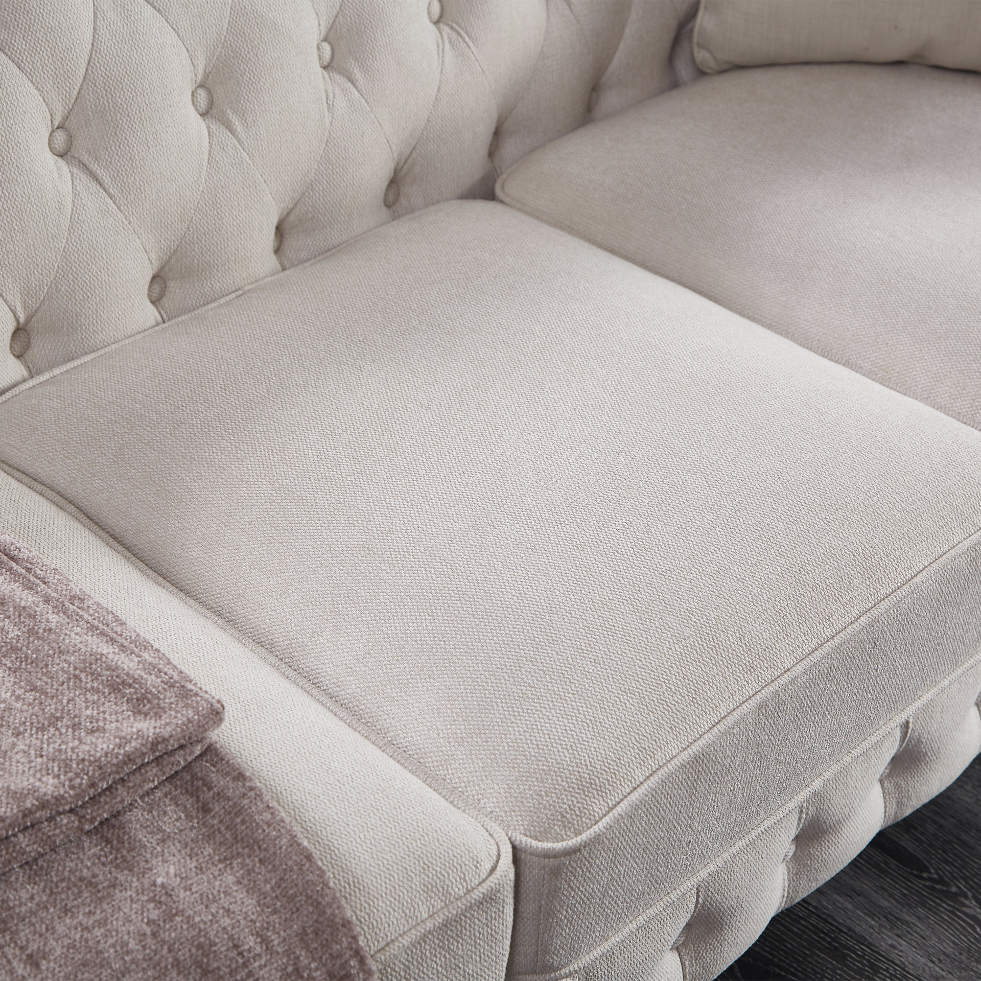 Chesterfield Sofa Beige Linen Fabric (Beige) - Sturdy Structure, Soft Upholstery, Easy Assembly Sensual Secret Boutique