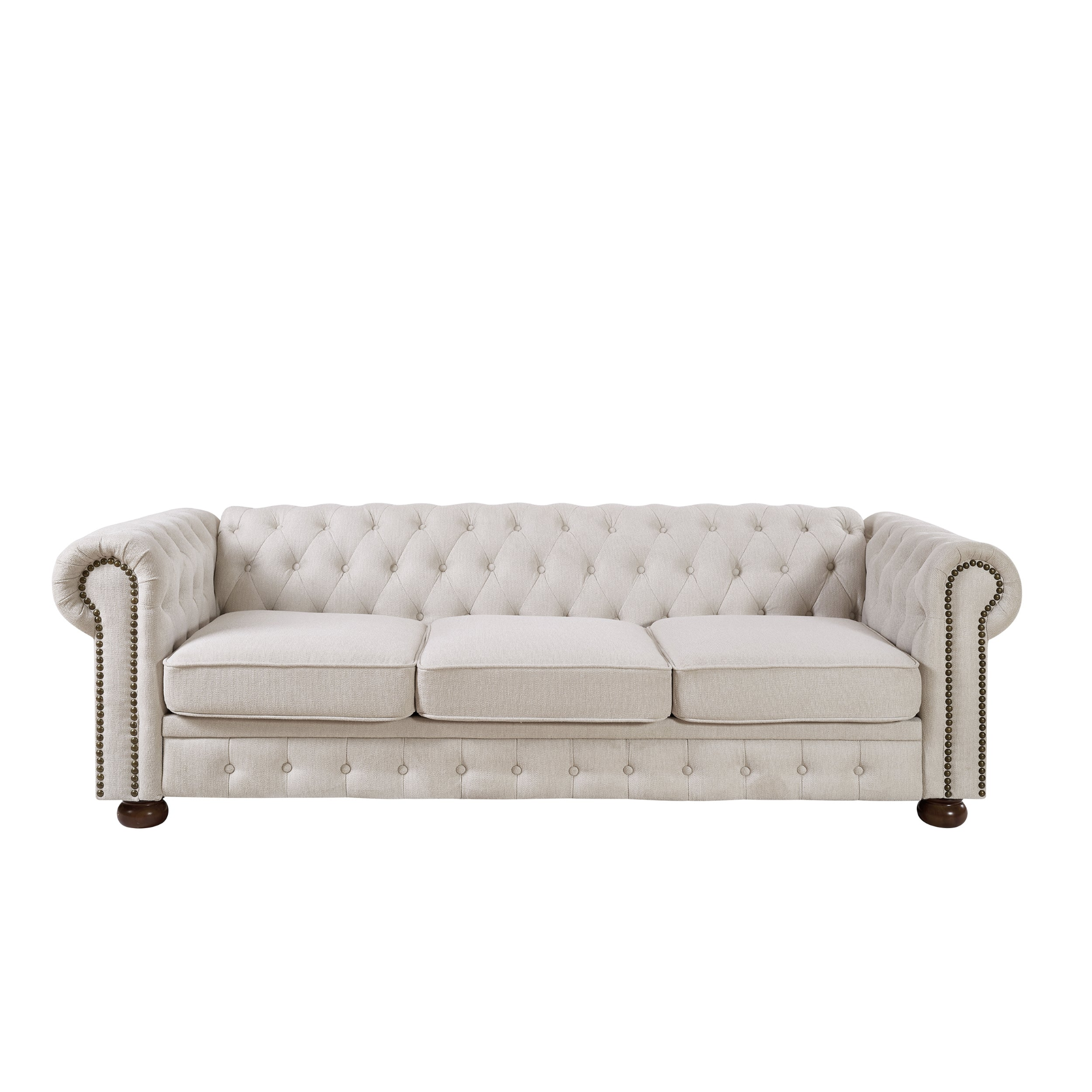 Chesterfield Sofa Beige Linen Fabric (Beige) - Sturdy Structure, Soft Upholstery, Easy Assembly Sensual Secret Boutique