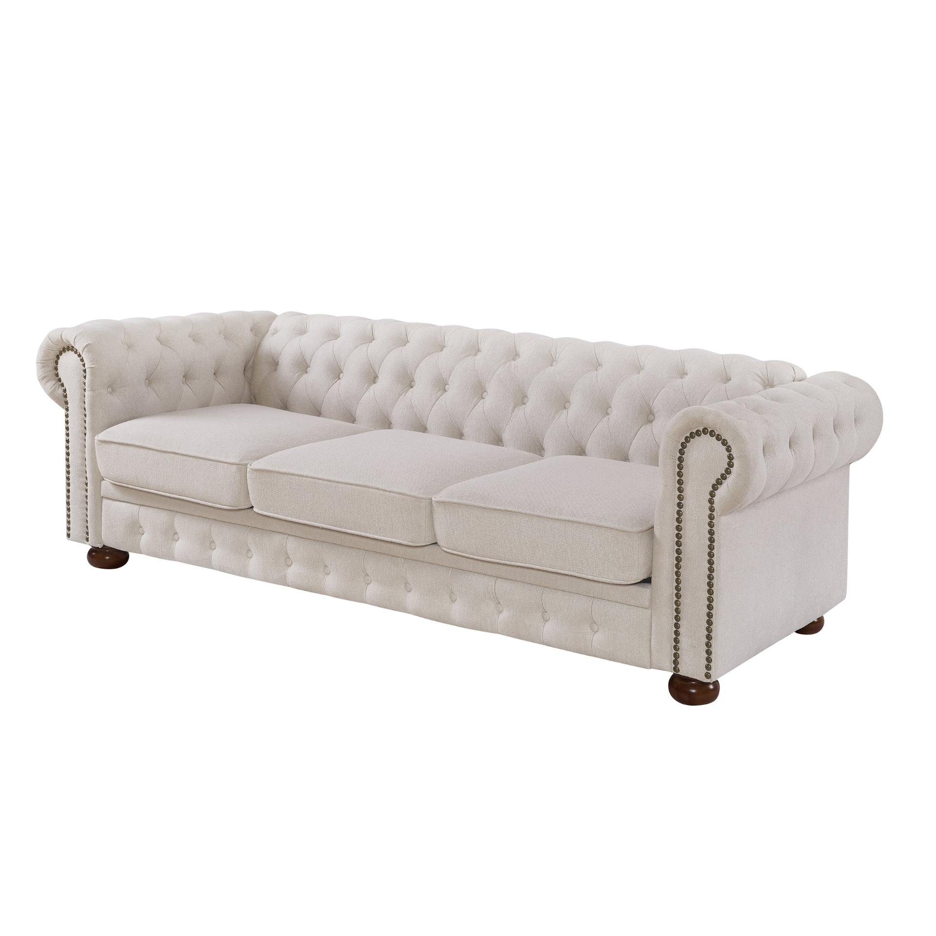 Chesterfield Sofa Beige Linen Fabric (Beige) - Sturdy Structure, Soft Upholstery, Easy Assembly Sensual Secret Boutique