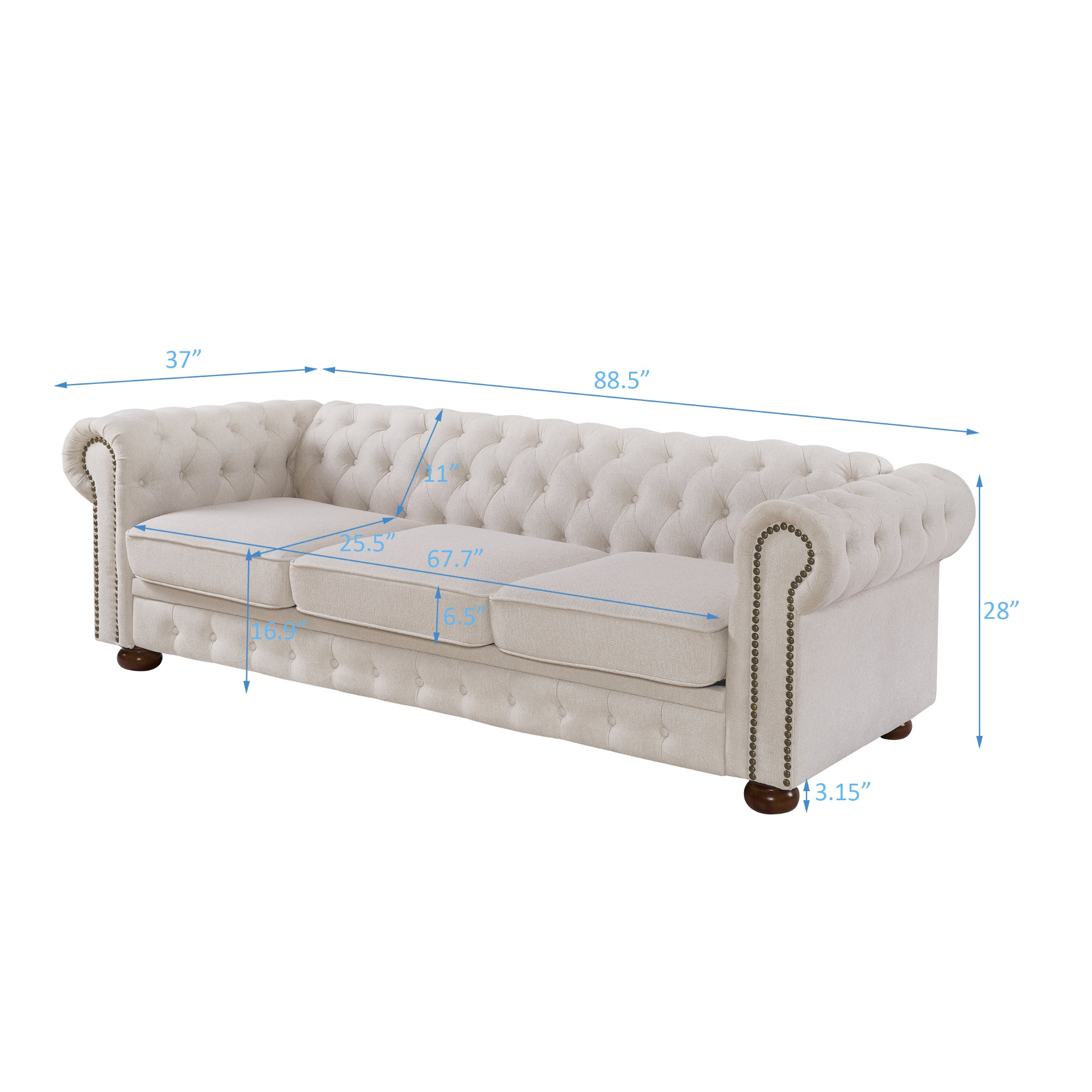 Chesterfield Sofa Beige Linen Fabric (Beige) - Sturdy Structure, Soft Upholstery, Easy Assembly Sensual Secret Boutique