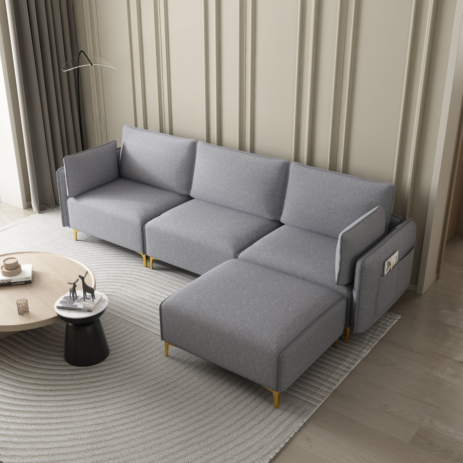 L Shape Sectional Sofa with USB Grey Fabric - Stylish and Comfortable Sensual Secret Boutique