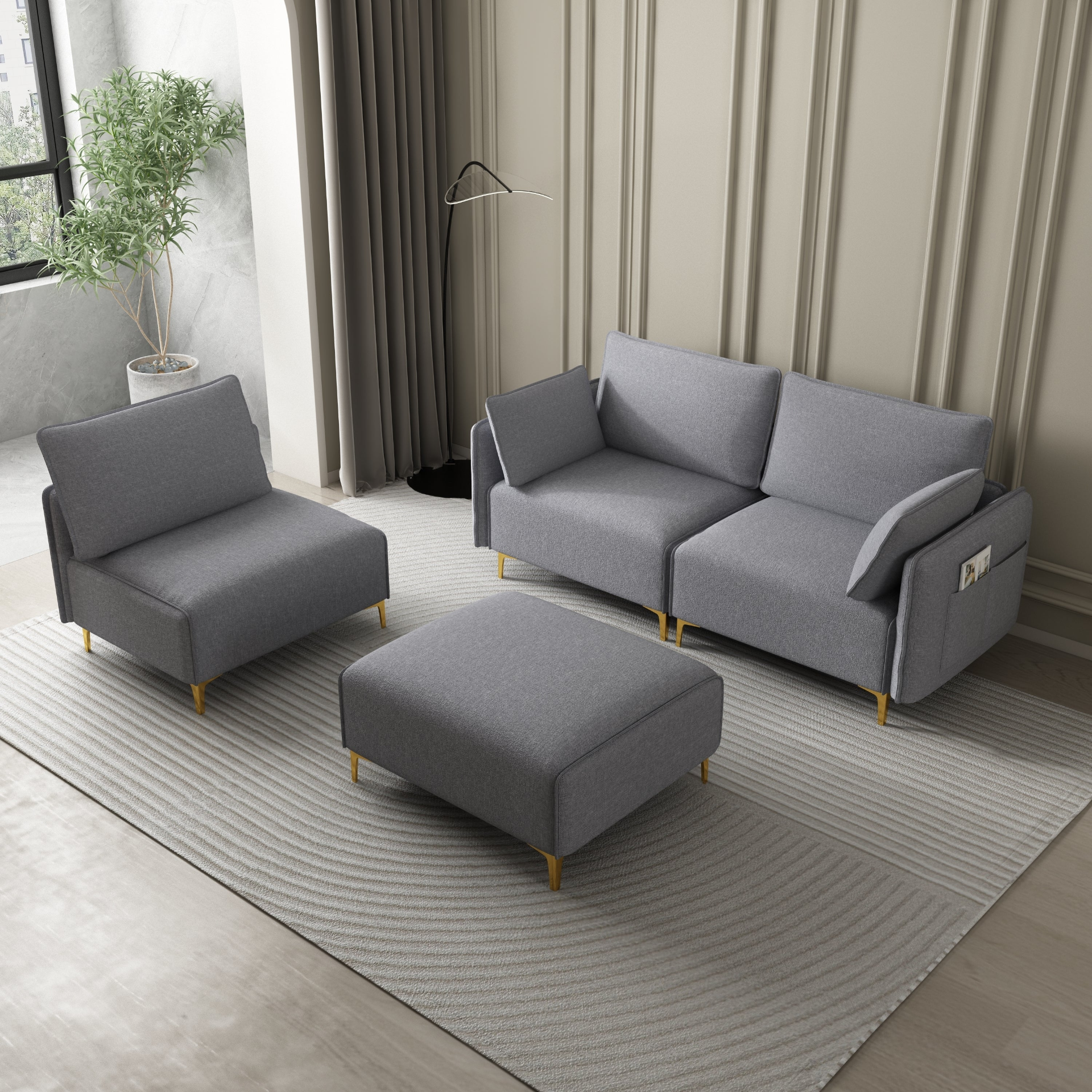 L Shape Sectional Sofa with USB Grey Fabric - Stylish and Comfortable Sensual Secret Boutique