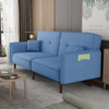 Living Room Bedroom Leisure Futon Sofa Bed in Blue Fabric with Solid Wood Leg Sensual Secret Boutique