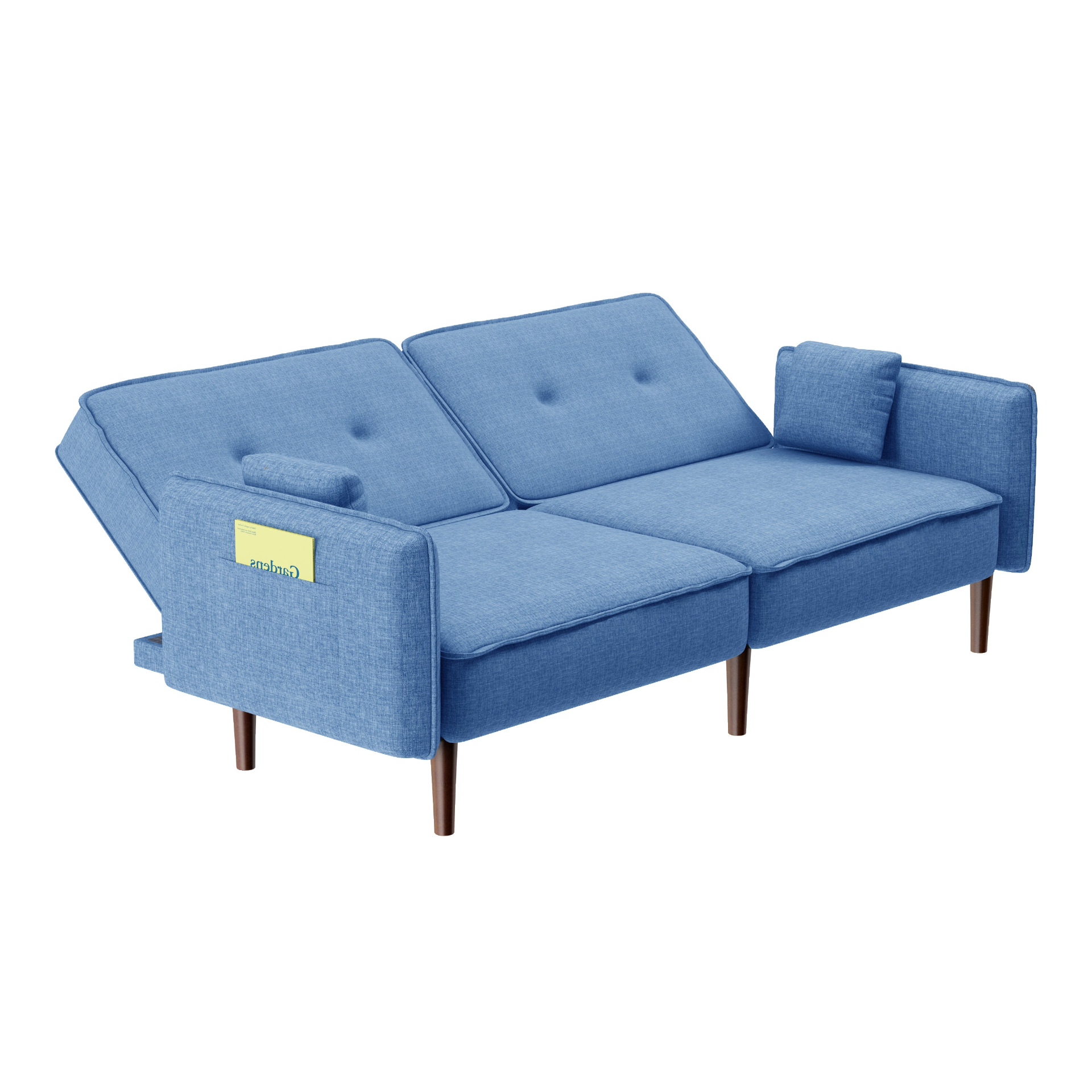 Living Room Bedroom Leisure Futon Sofa Bed in Blue Fabric with Solid Wood Leg Sensual Secret Boutique