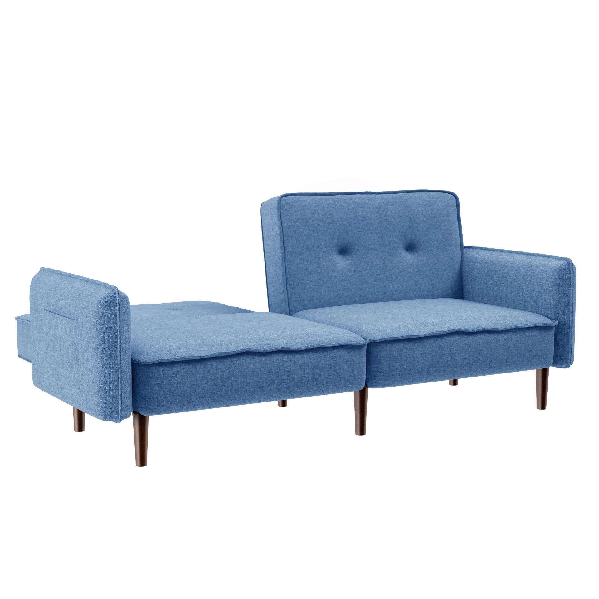 Living Room Bedroom Leisure Futon Sofa Bed in Blue Fabric with Solid Wood Leg Sensual Secret Boutique