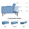 Living Room Bedroom Leisure Futon Sofa Bed in Blue Fabric with Solid Wood Leg Sensual Secret Boutique