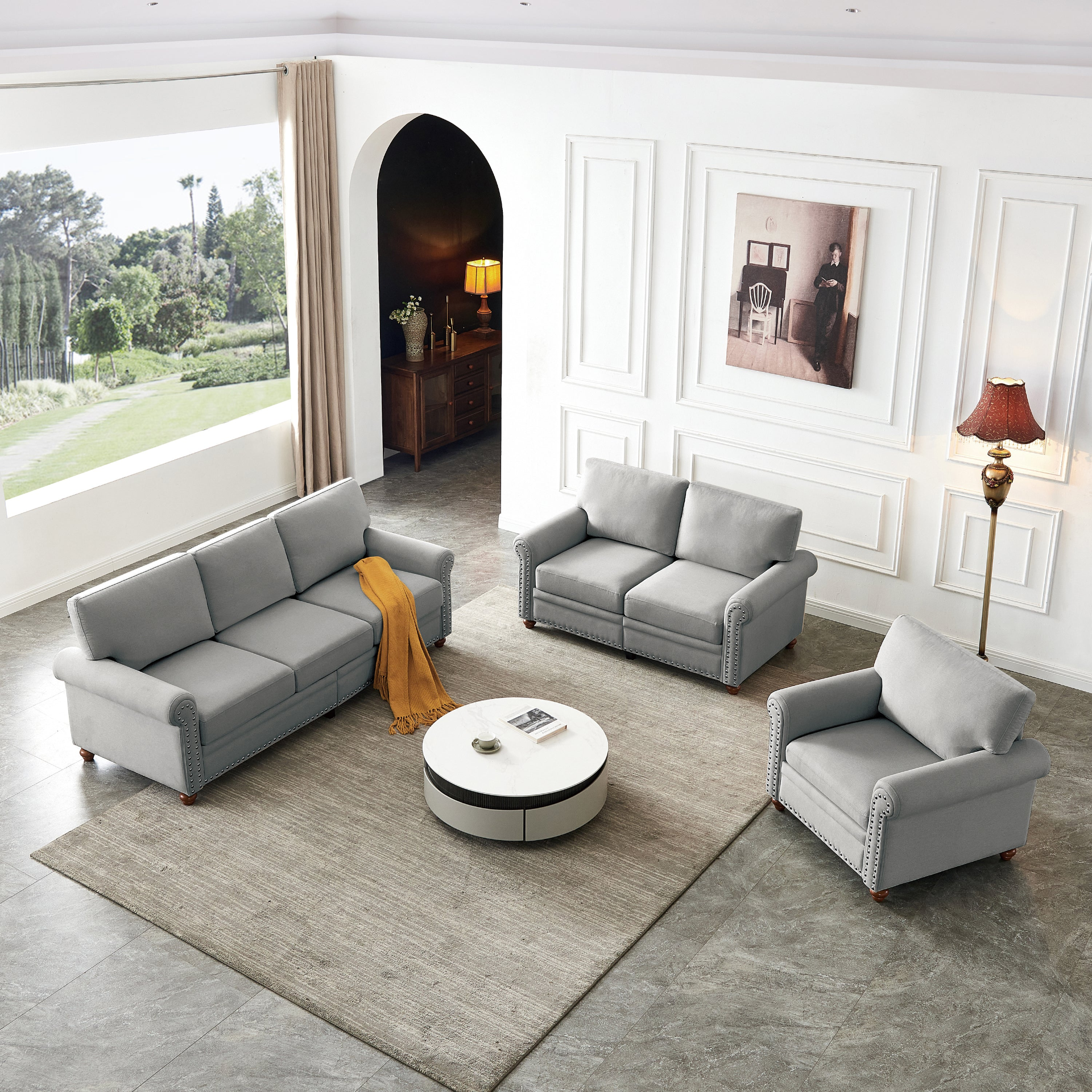 Linen Fabric Upholstery with Storage Sofa 1+2+3 Sectional (Grey) - Sturdy, Comfortable, and Stylish Sensual Secret Boutique