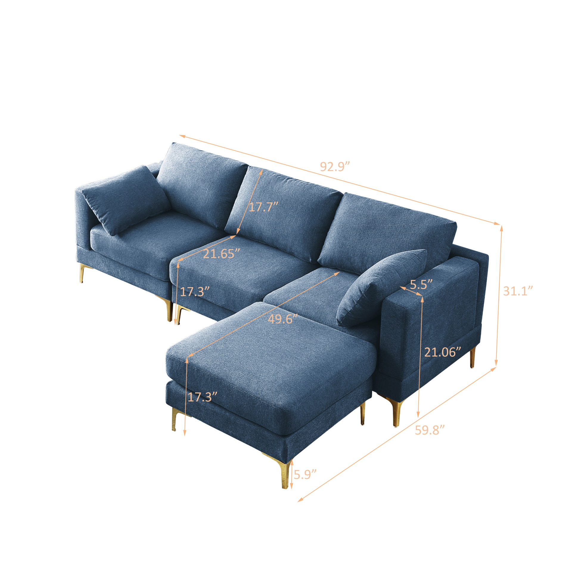 Modern Leisure L Shape Couch Blue Fabric | Living Room Furniture Sensual Secret Boutique