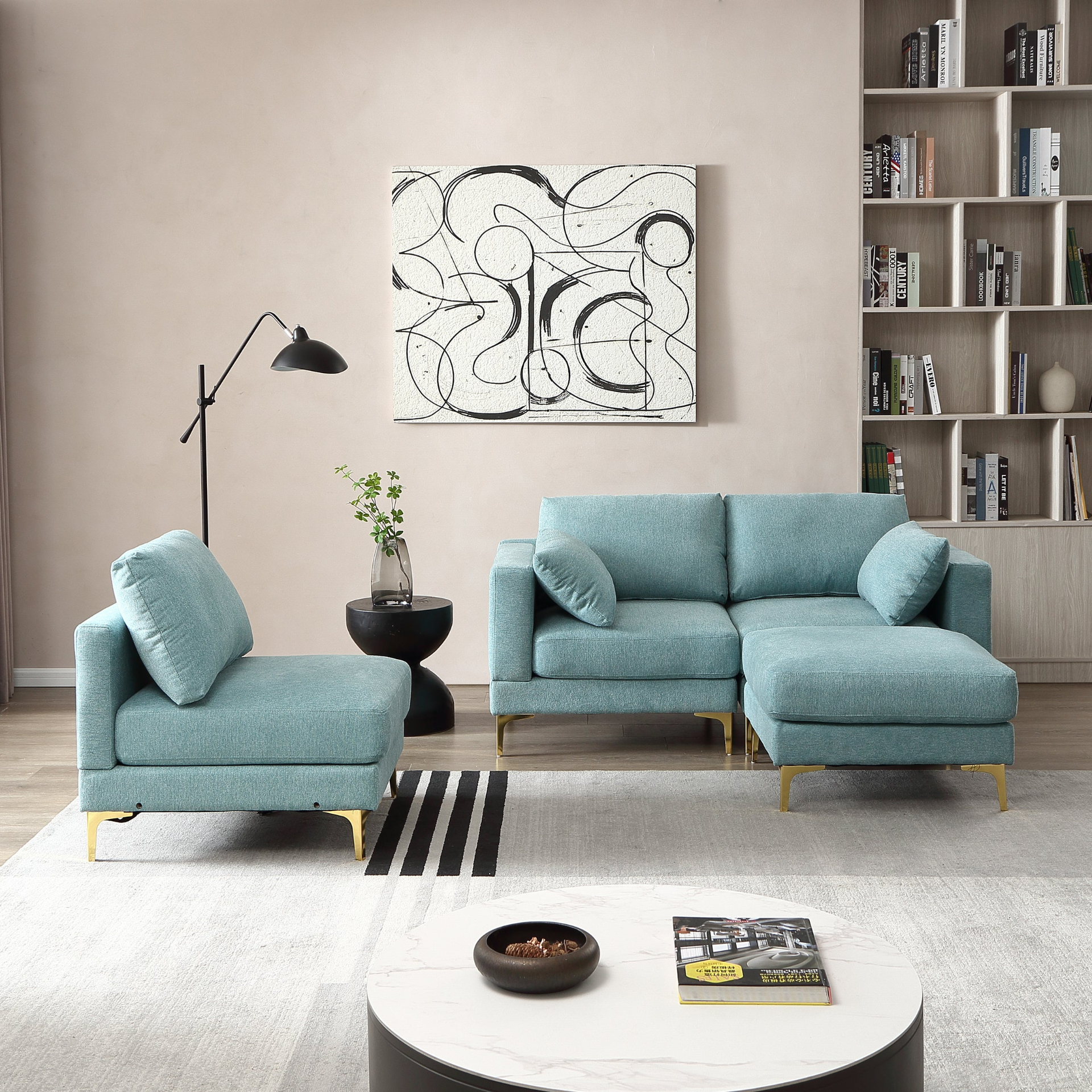 Modern Leisure L Shape Couch in Turquoise Fabric - Comfortable and Stylish Living Room Furniture Sensual Secret Boutique