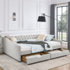 Queen Size Daybed with Drawers Upholstered Tufted Sofa Bed, Beige Sensual Secret Boutique