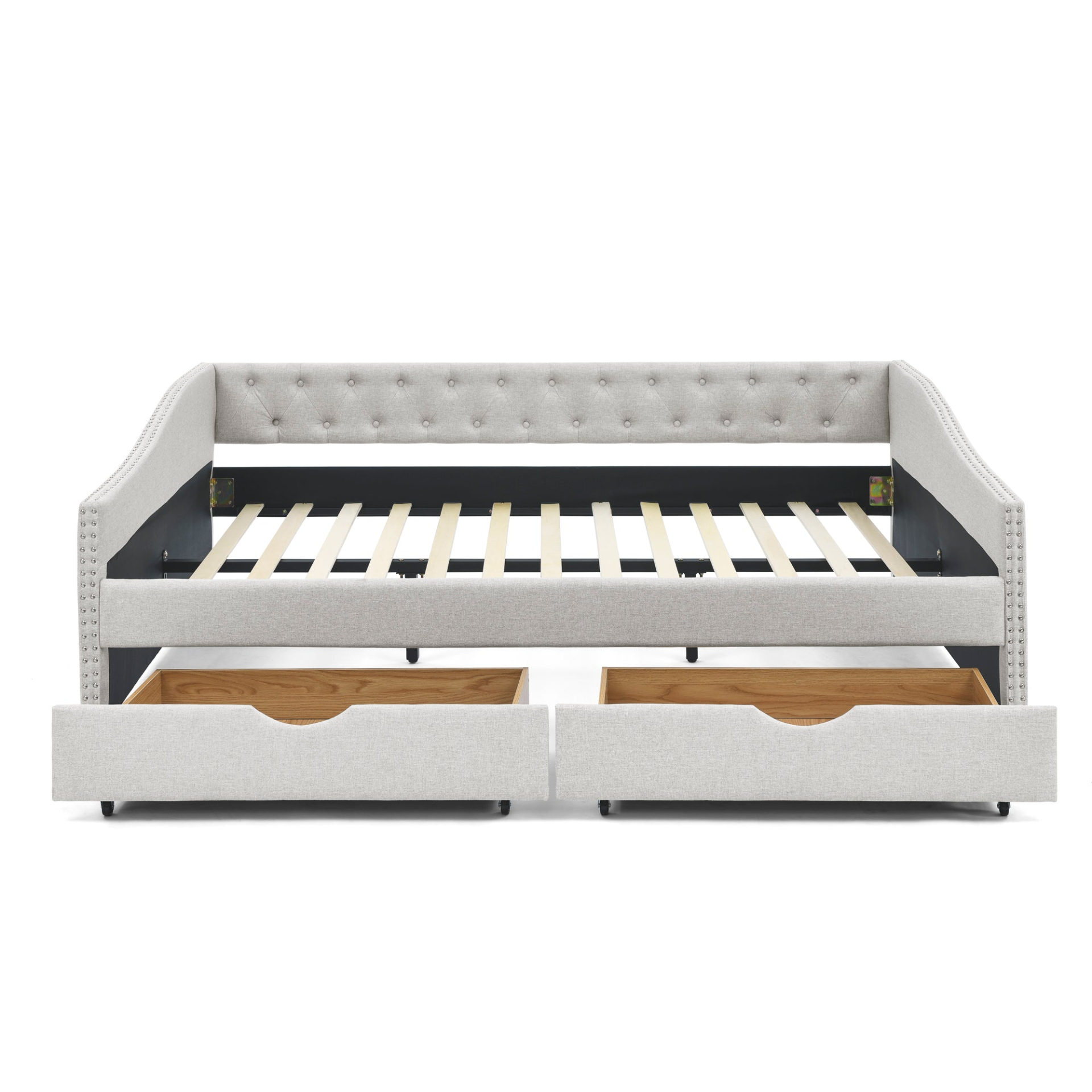 Queen Size Daybed with Drawers Upholstered Tufted Sofa Bed, Beige Sensual Secret Boutique