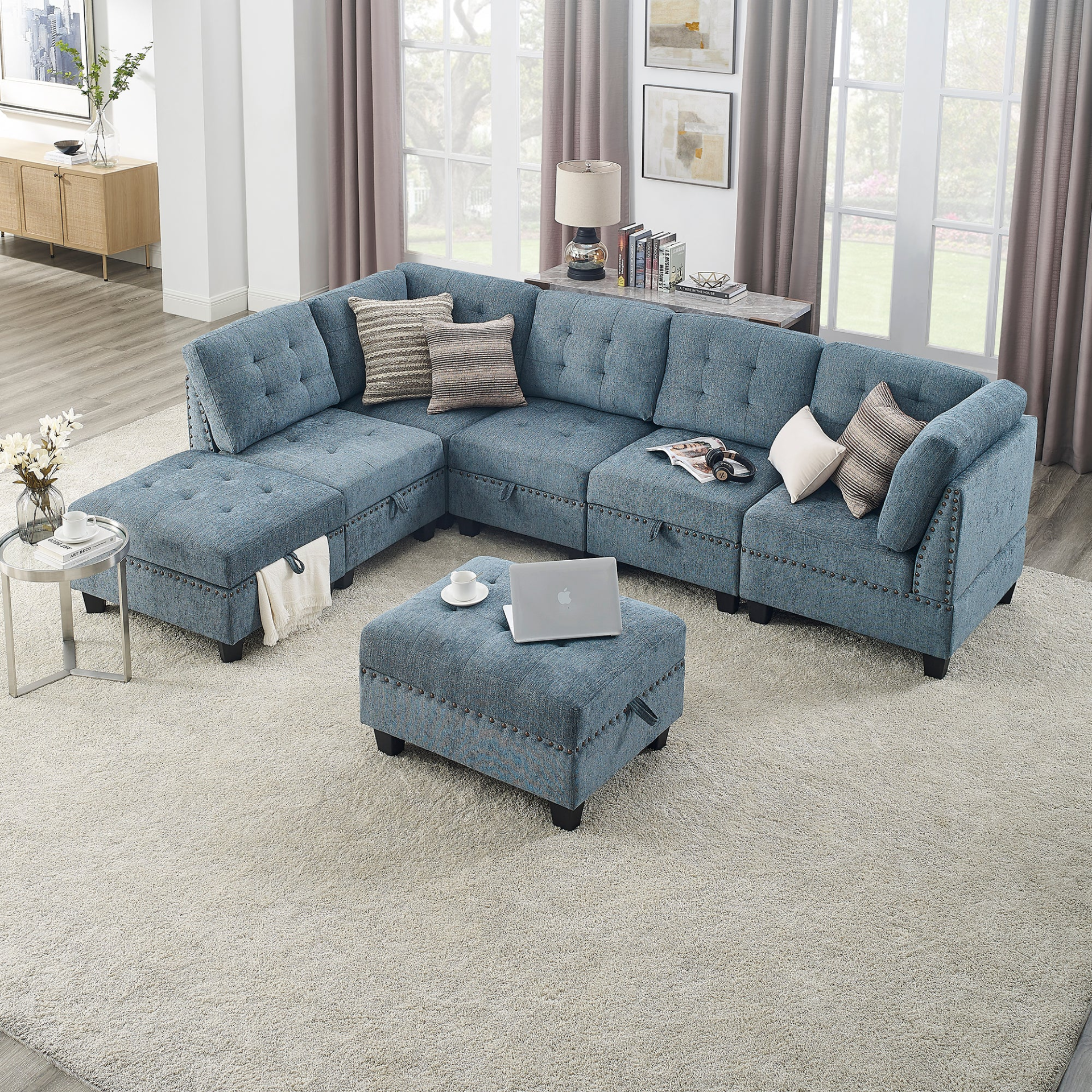 L Shape Modular Sectional Sofa - DIY Combination - Navy Blue Sensual Secret Boutique