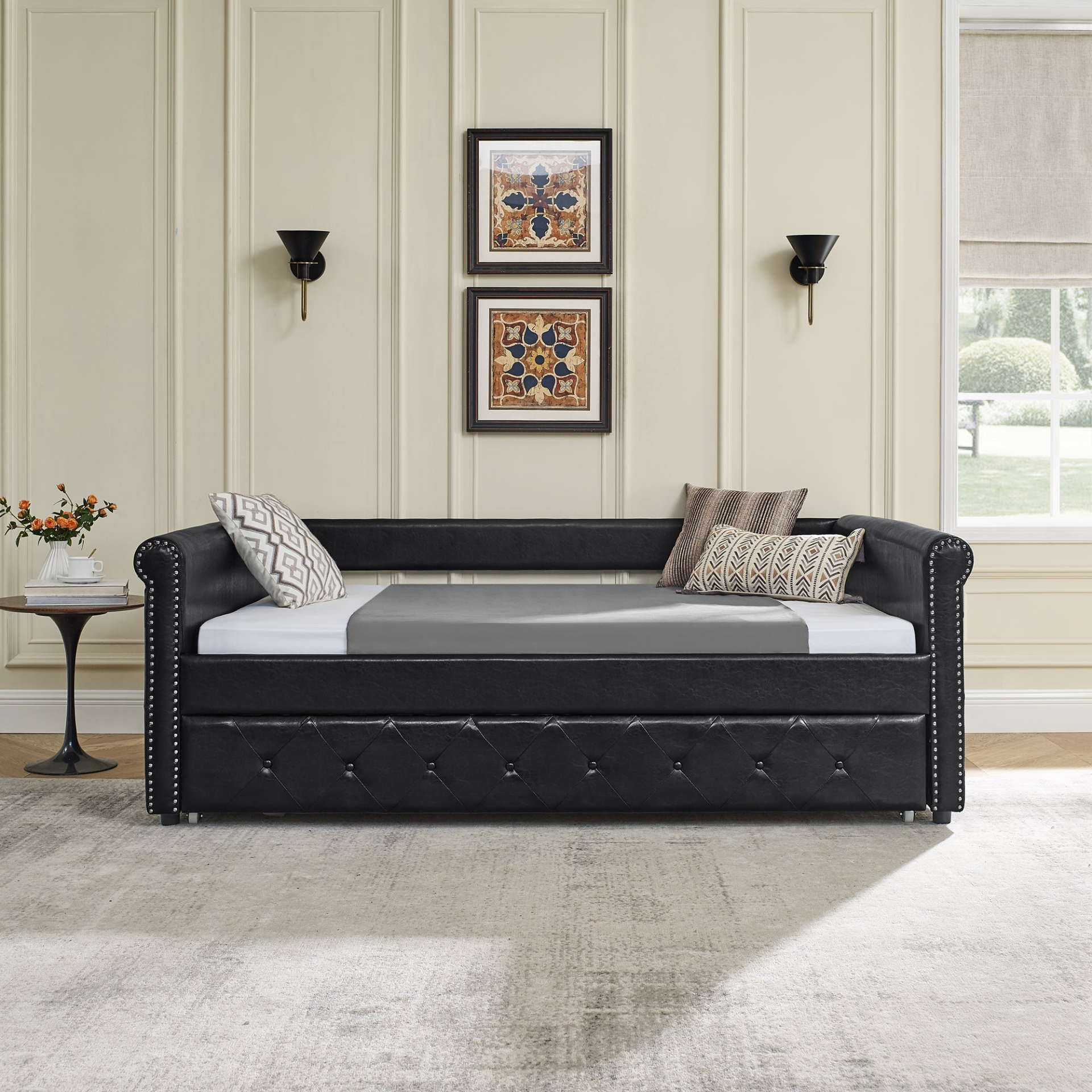 Daybed with Trundle Upholstered Tufted Sofa Bed, Full Daybed & Twin Trundle Sensual Secret Boutique