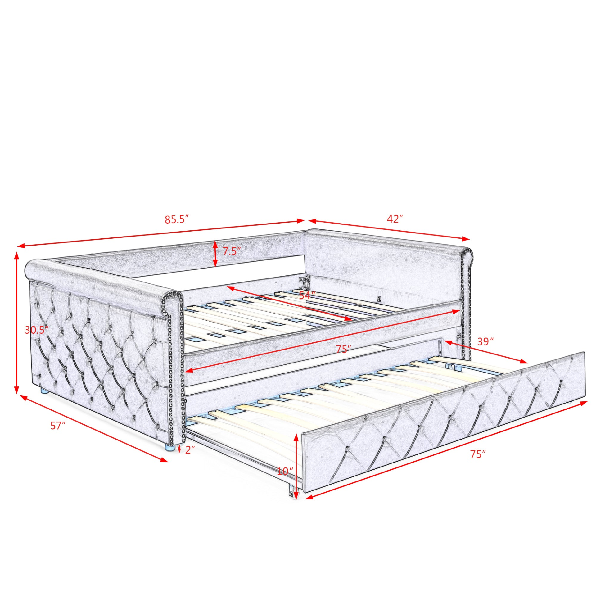 Daybed with Trundle Upholstered Tufted Sofa Bed, Full Daybed & Twin Trundle Sensual Secret Boutique