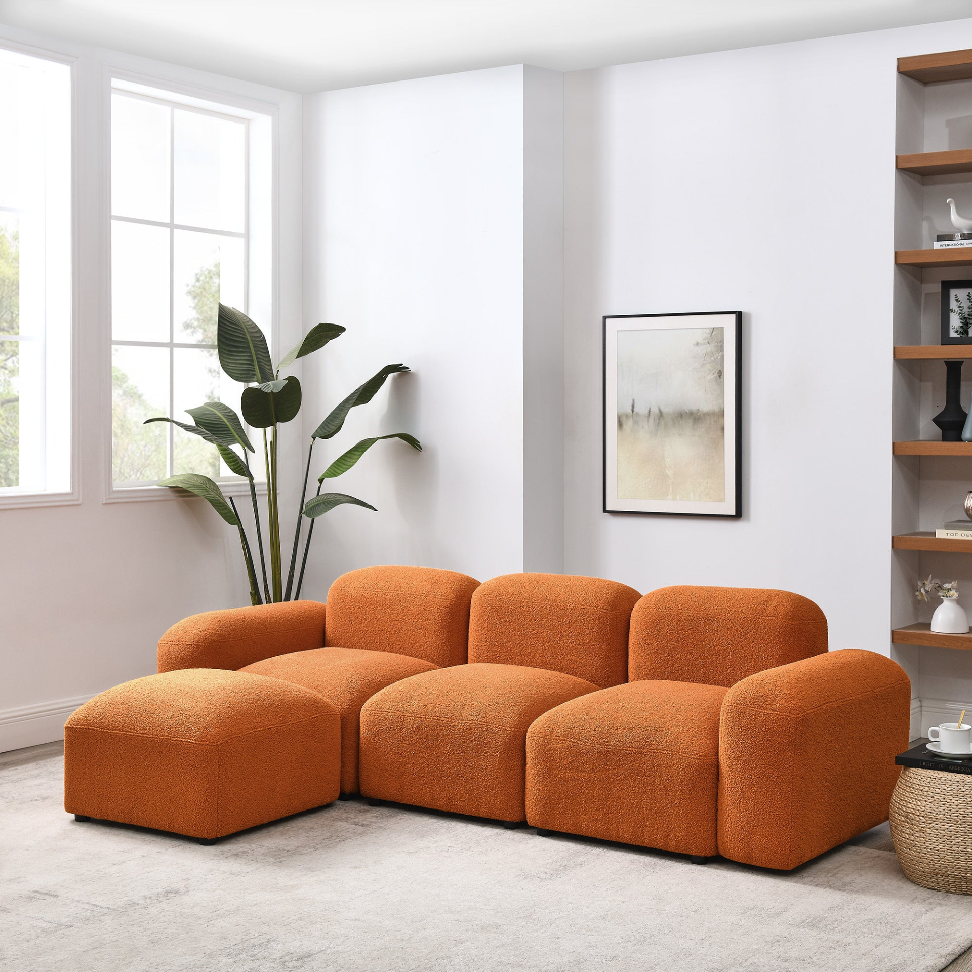 L-Shape Modular Sectional Sofa, DIY Combination, Teddy Fabric, Orange - Shop Now! Sensual Secret Boutique