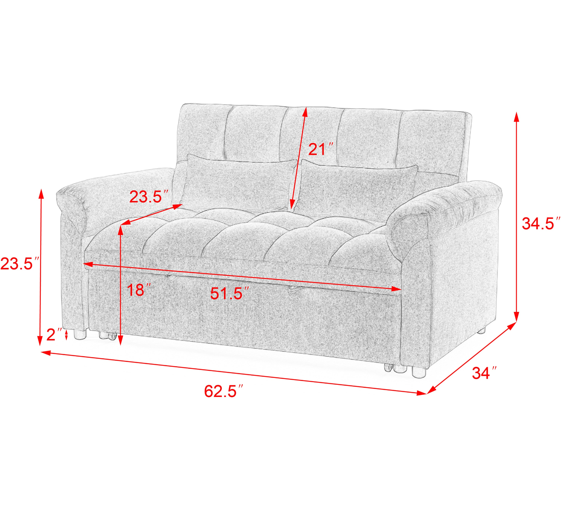 Loveseats Sofa Bed with Pull-out Bed, Adjustable Back - Light Grey | Comfortable and Versatile Furniture Sensual Secret Boutique