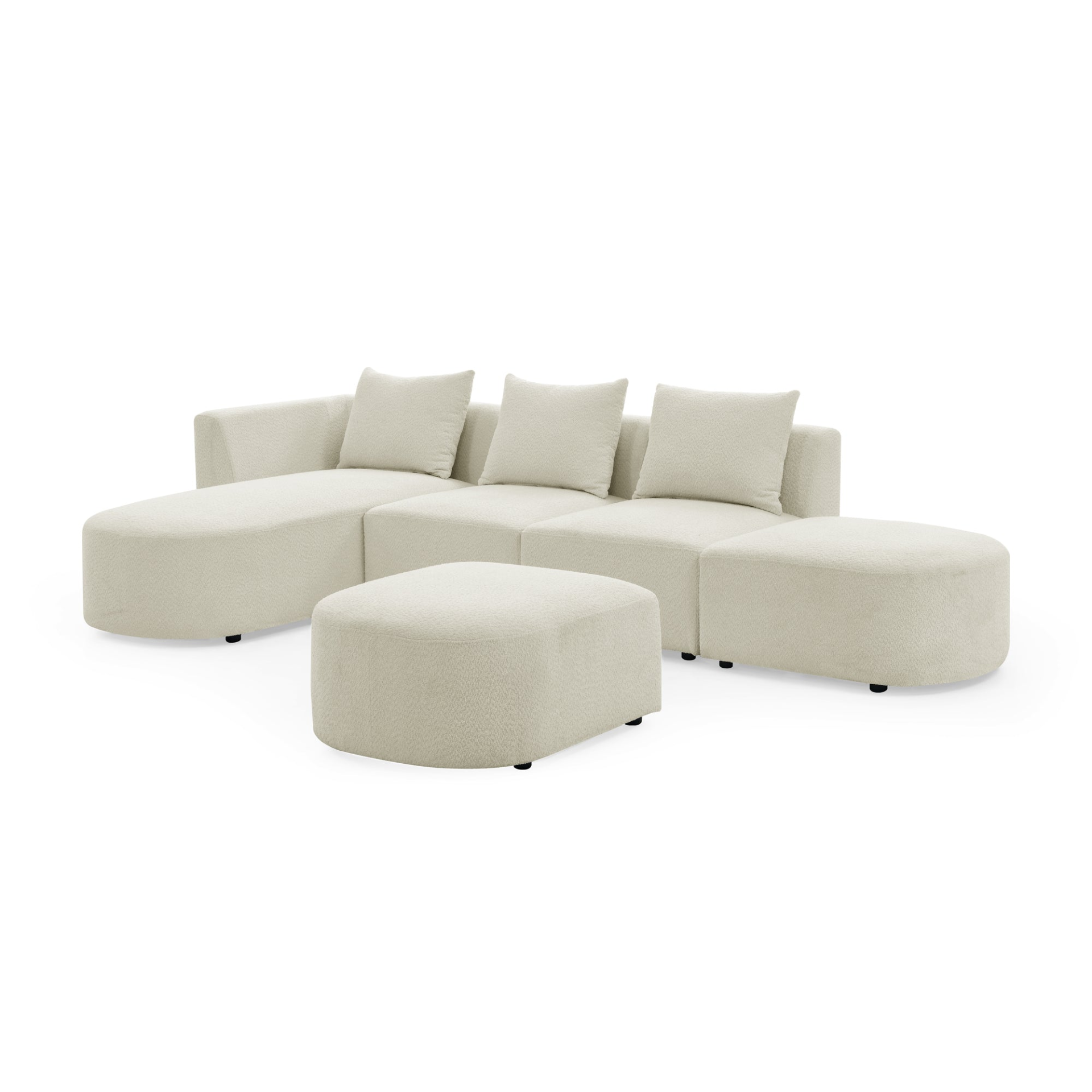 L Shape Sectional Sofa with Left Side Chaise and Ottoman, Modular Sofa, DIY Combination, Loop Yarn Fabric, Beige Sensual Secret Boutique