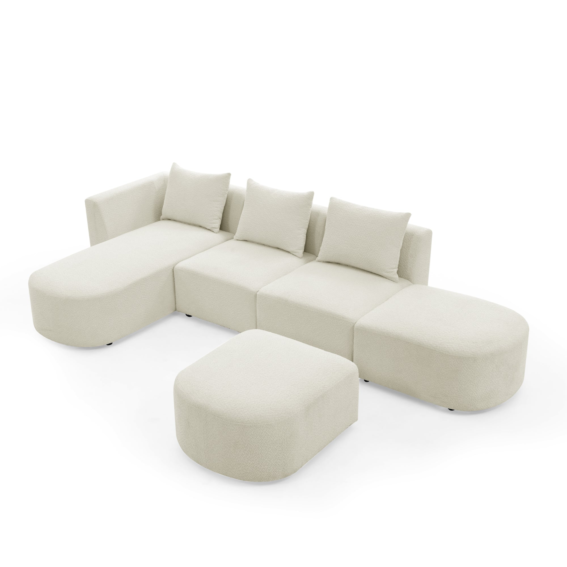 L Shape Sectional Sofa with Left Side Chaise and Ottoman, Modular Sofa, DIY Combination, Loop Yarn Fabric, Beige Sensual Secret Boutique