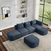 L Shape Sectional Sofa with Right Side Chaise and Ottoman, Modular Sofa, DIY Combination, Loop Yarn Fabric, Navy Sensual Secret Boutique