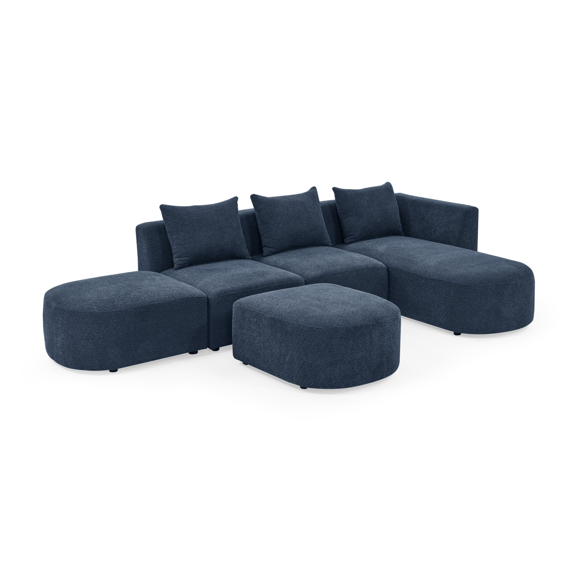 L Shape Sectional Sofa with Right Side Chaise and Ottoman, Modular Sofa, DIY Combination, Loop Yarn Fabric, Navy Sensual Secret Boutique