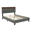 Full Size Bed Frame with Shelf Upholstered Headboard, Outlet & USB Ports - Grey Sensual Secret Boutique