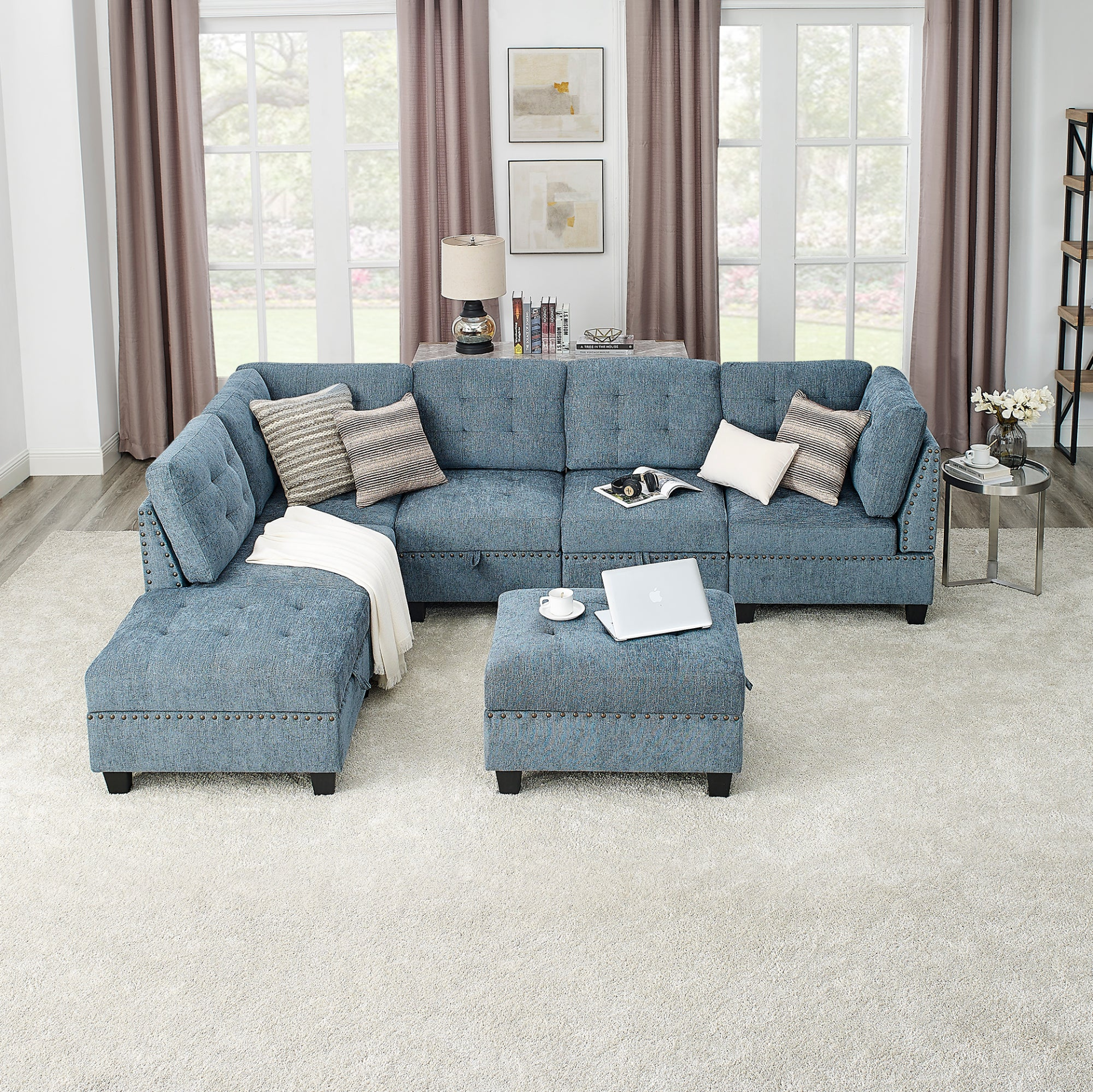 L Shape Modular Sectional Sofa - DIY Combination - Navy Blue Sensual Secret Boutique