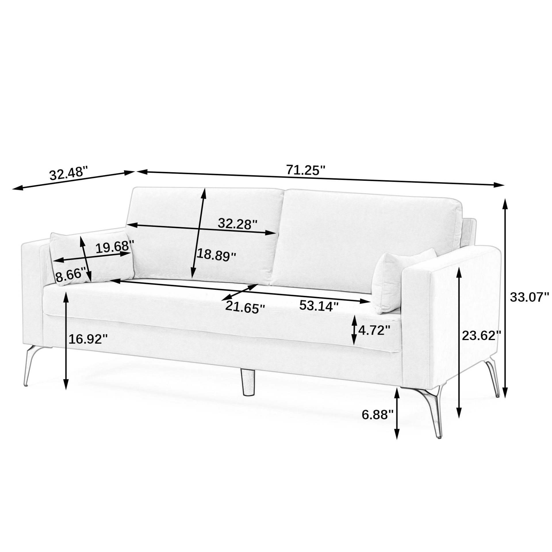 Modern 3-Seater Sofa with Square Arms and Tight Back - Corduroy Beige Sensual Secret Boutique