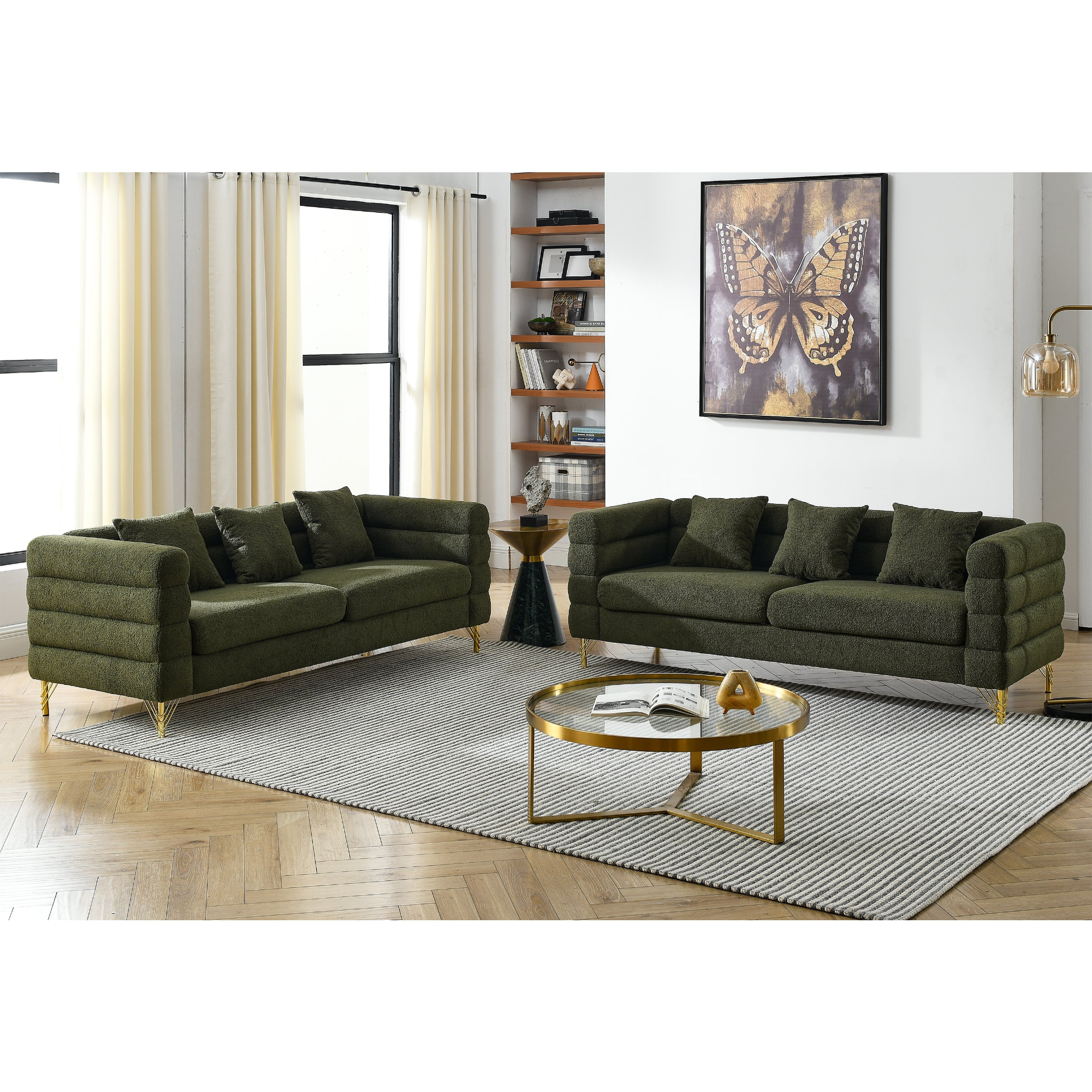 3-Seater + 3-Seater Combination Sofa in Green Teddy | Streamline Modern Design Sensual Secret Boutique