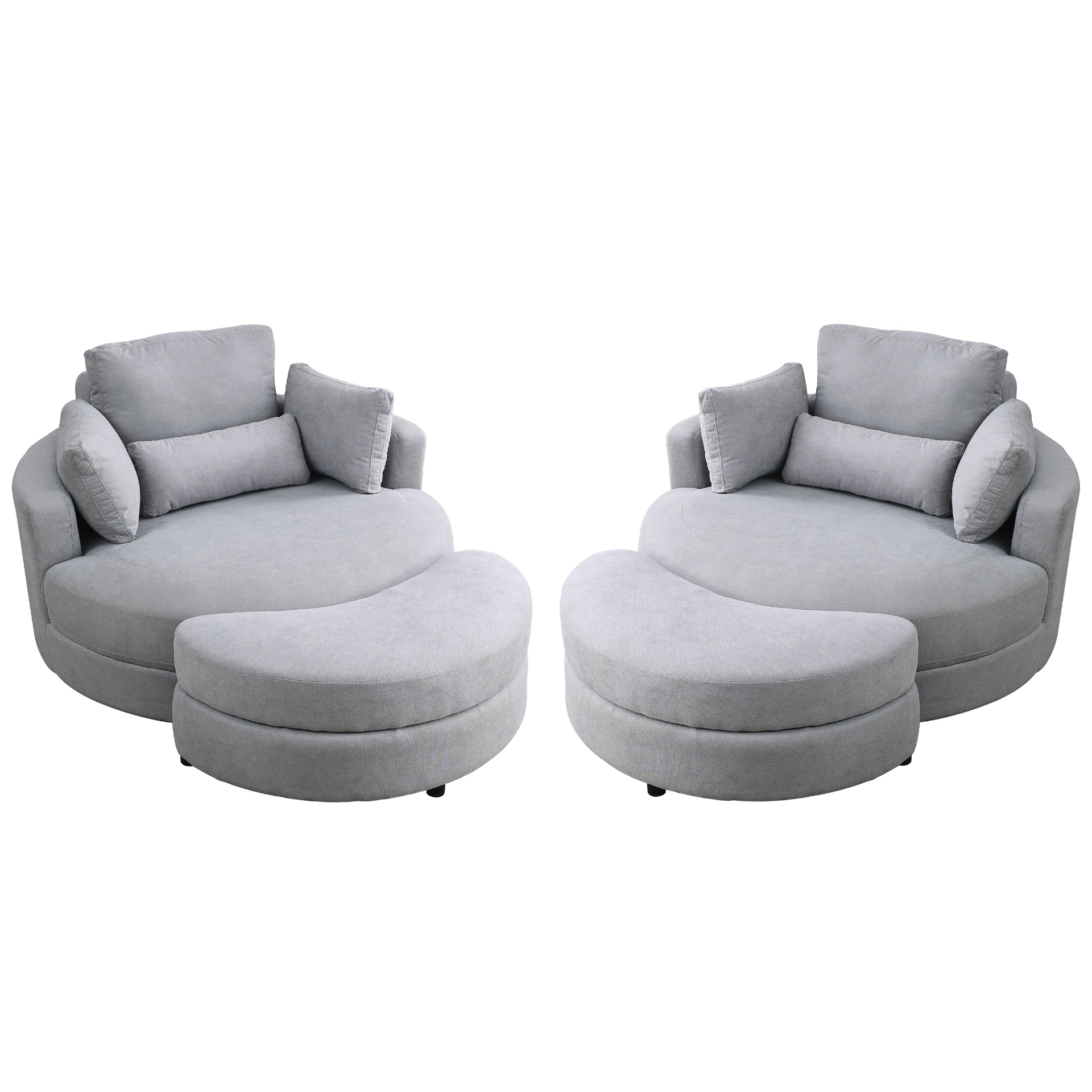 Swivel Accent Barrel Modern Grey Sofa Lounge Club Big Round Chair with Storage Ottoman Linen Fabric for Living Room Hotel with Pillows Sensual Secret Boutique