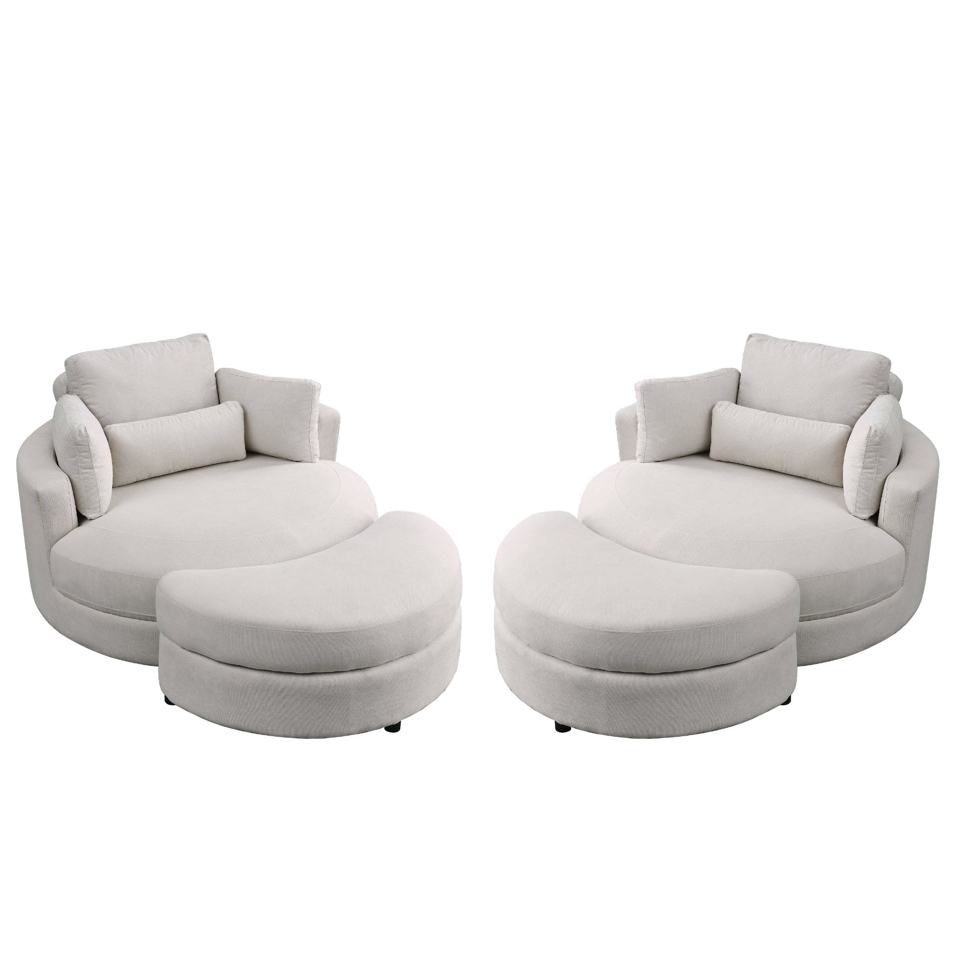 Swivel Accent Barrel Modern Sofa Lounge Club Big Round Chair with Storage Ottoman Linen Fabric for Living Room Hotel with Pillows - 2PCS Sensual Secret Boutique