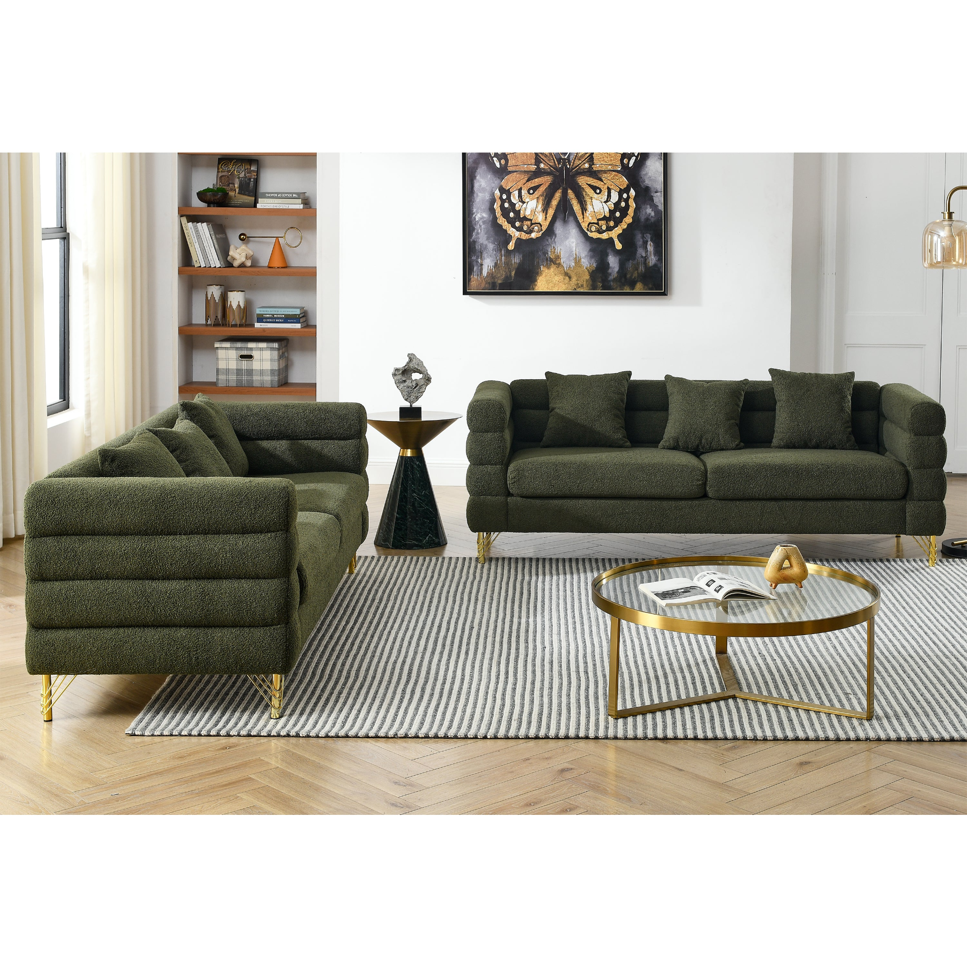 3-Seater + 3-Seater Combination Sofa in Green Teddy | Streamline Modern Design Sensual Secret Boutique