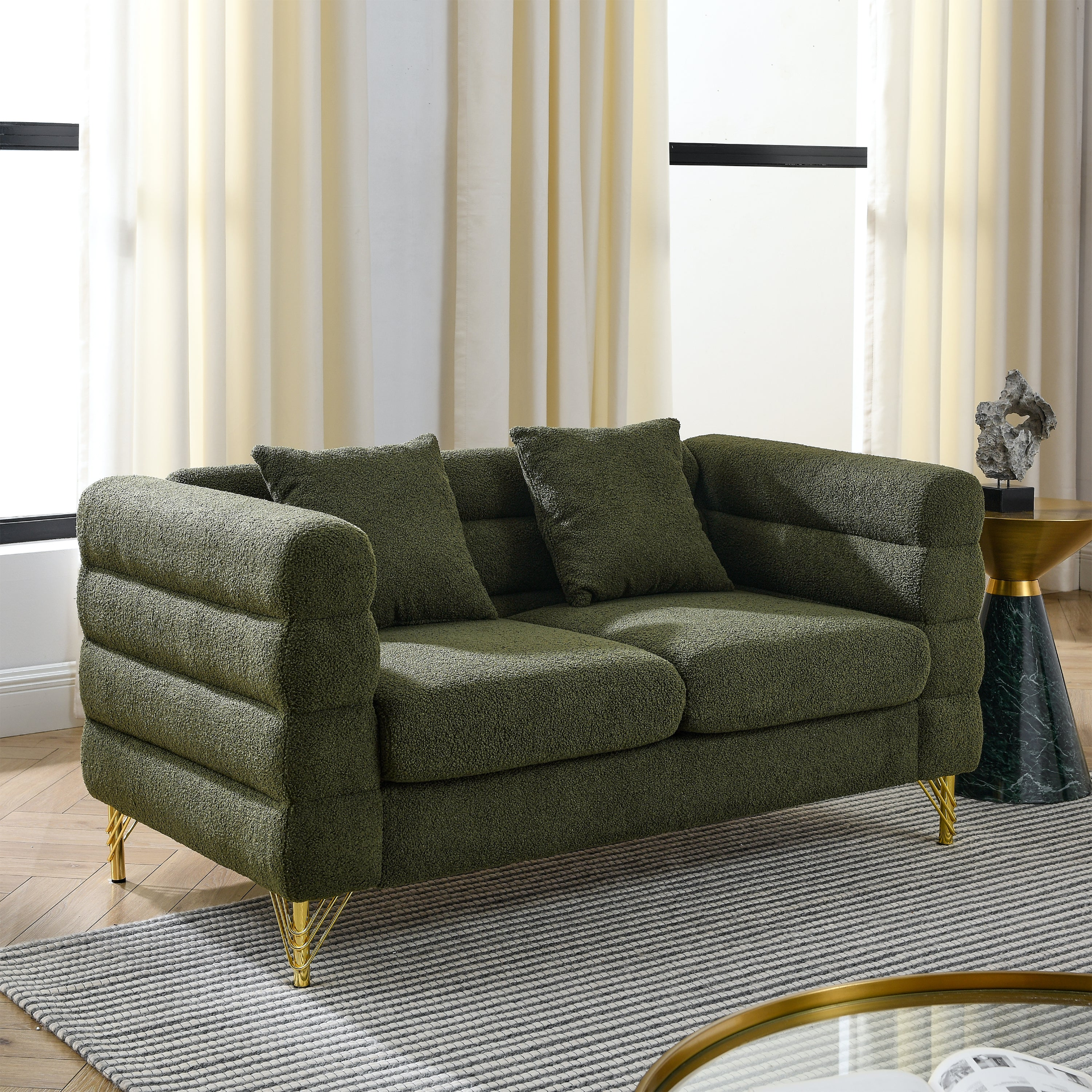 3-Seater + 3-Seater Combination Sofa in Green Teddy | Streamline Modern Design Sensual Secret Boutique