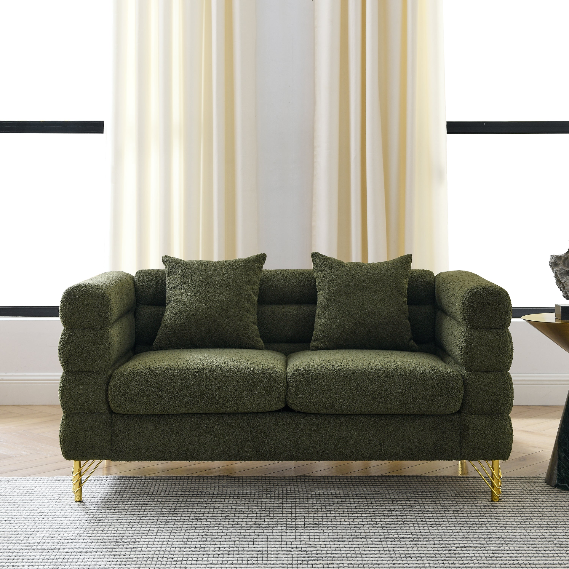 3-Seater + 3-Seater Combination Sofa in Green Teddy | Streamline Modern Design Sensual Secret Boutique