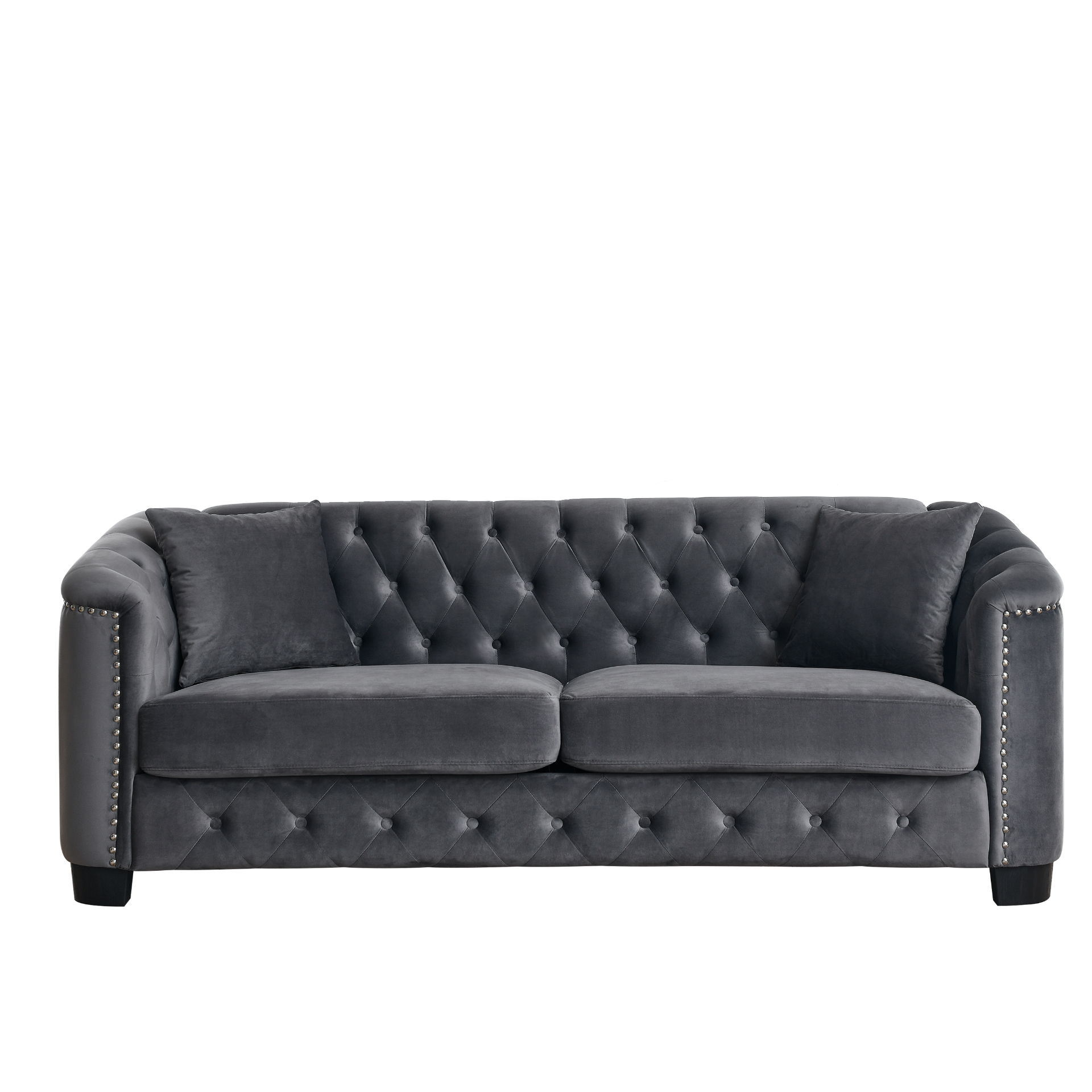 77-Inch Modern Chesterfield Velvet Sofa | Grey | 3-Seater Sofa Sensual Secret Boutique