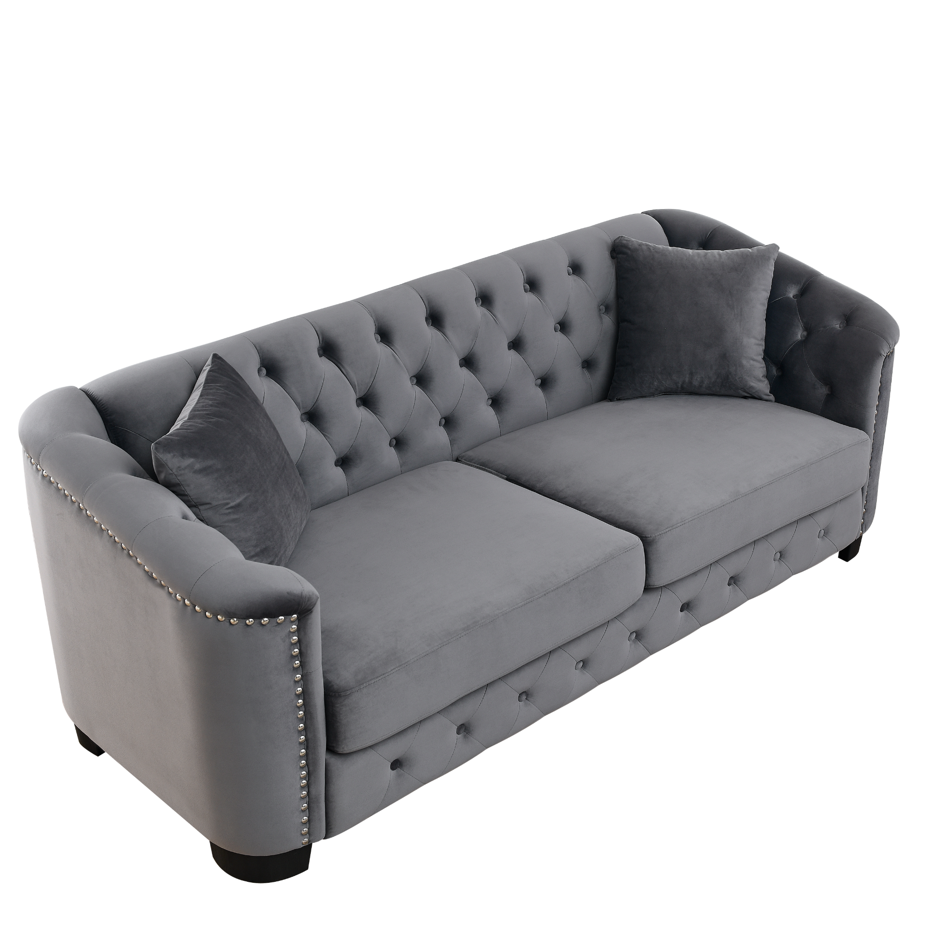 77-Inch Modern Chesterfield Velvet Sofa | Grey | 3-Seater Sofa Sensual Secret Boutique