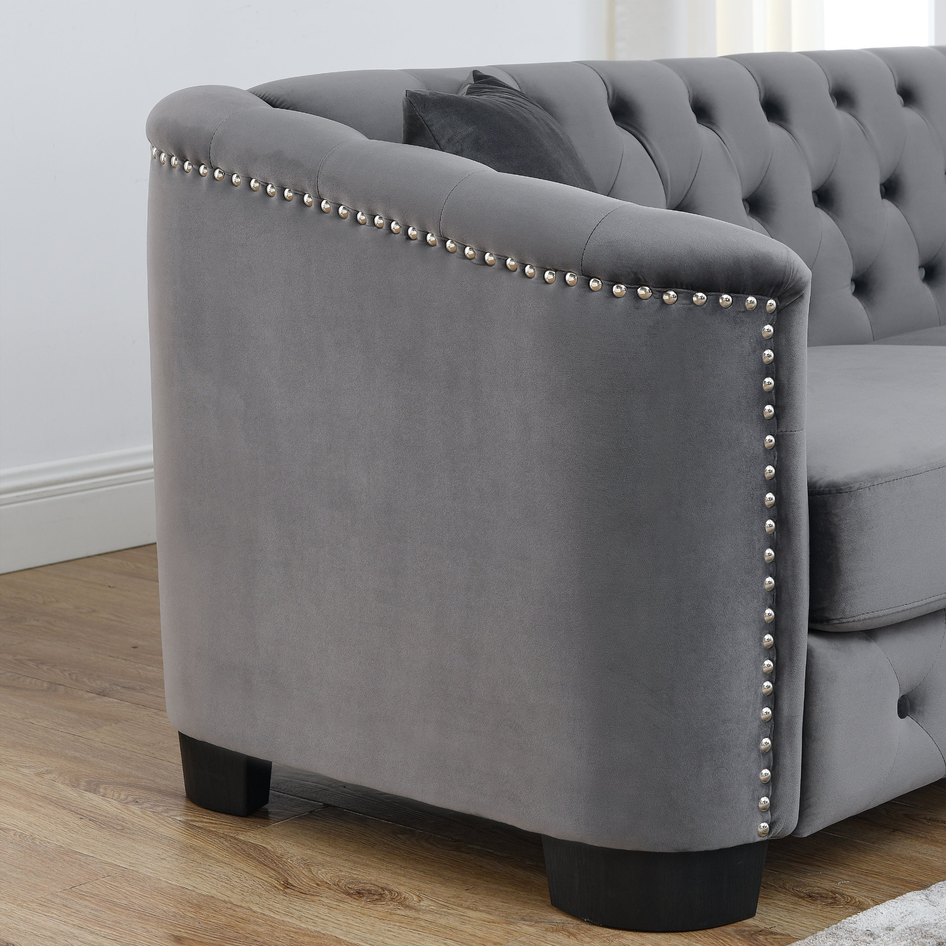 77-Inch Modern Chesterfield Velvet Sofa | Grey | 3-Seater Sofa Sensual Secret Boutique