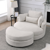 Swivel Accent Barrel Modern Sofa Lounge Club Big Round Chair with Storage Ottoman Linen Fabric for Living Room Hotel with Pillows - 2PCS Sensual Secret Boutique