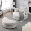 Swivel Accent Barrel Modern Sofa Lounge Club Big Round Chair with Storage Ottoman Linen Fabric for Living Room Hotel with Pillows - 2PCS Sensual Secret Boutique