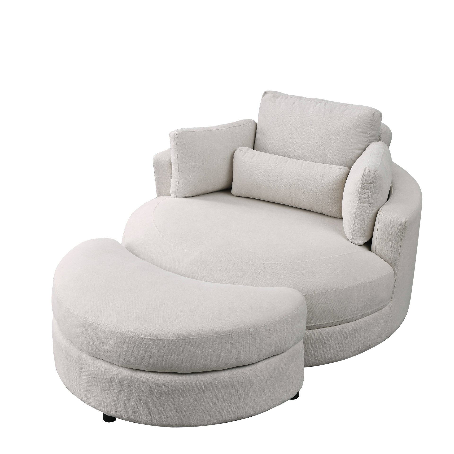 Swivel Accent Barrel Modern Sofa Lounge Club Big Round Chair with Storage Ottoman Linen Fabric for Living Room Hotel with Pillows - 2PCS Sensual Secret Boutique